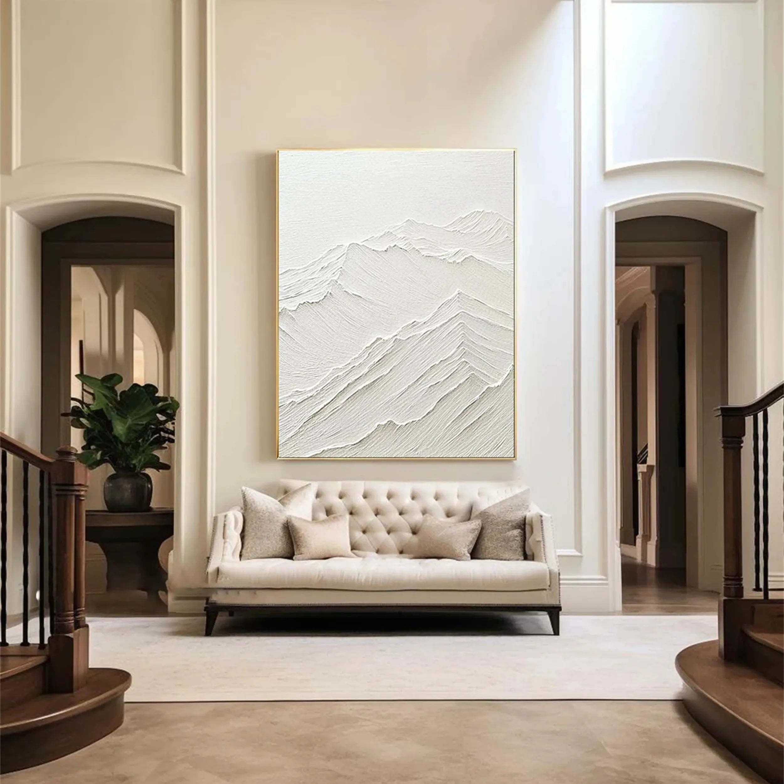 Minimalist 3D Wall Art – Beige Mountain Abstract Canvas #JJ 423