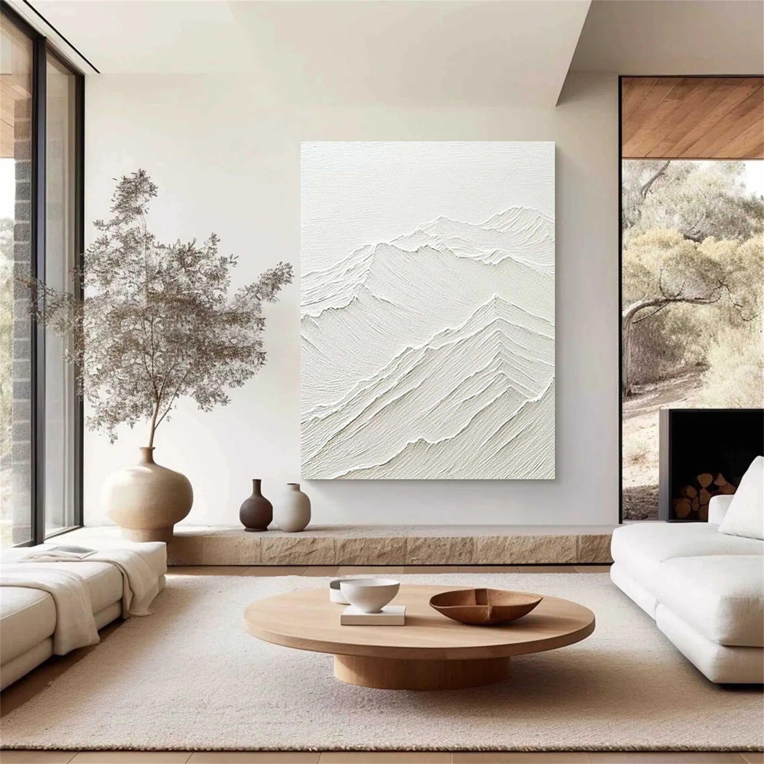 Minimalist 3D Wall Art – Beige Mountain Abstract Canvas #JJ 423