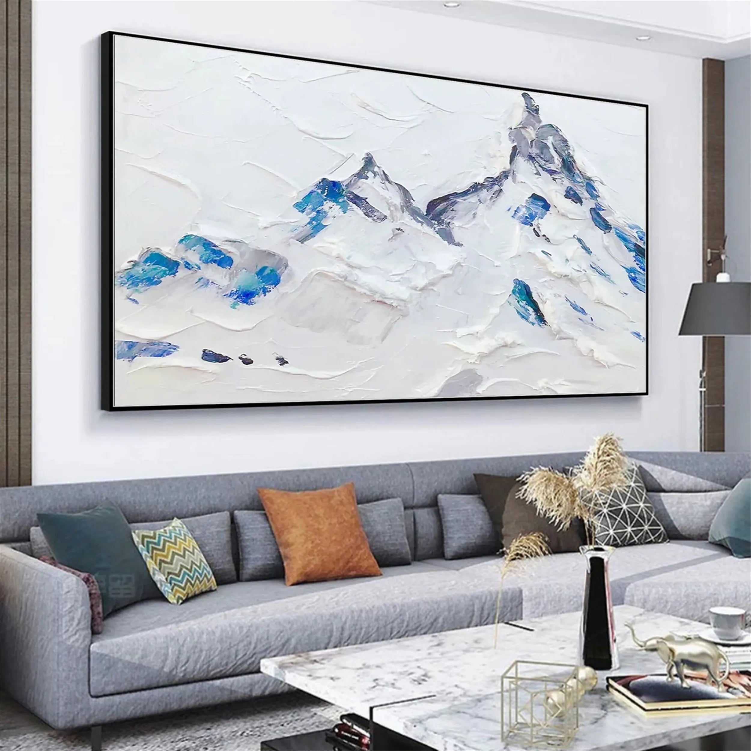 Abstract Mountain Wall Decor | White & Blue Textured Painting #JJ 404