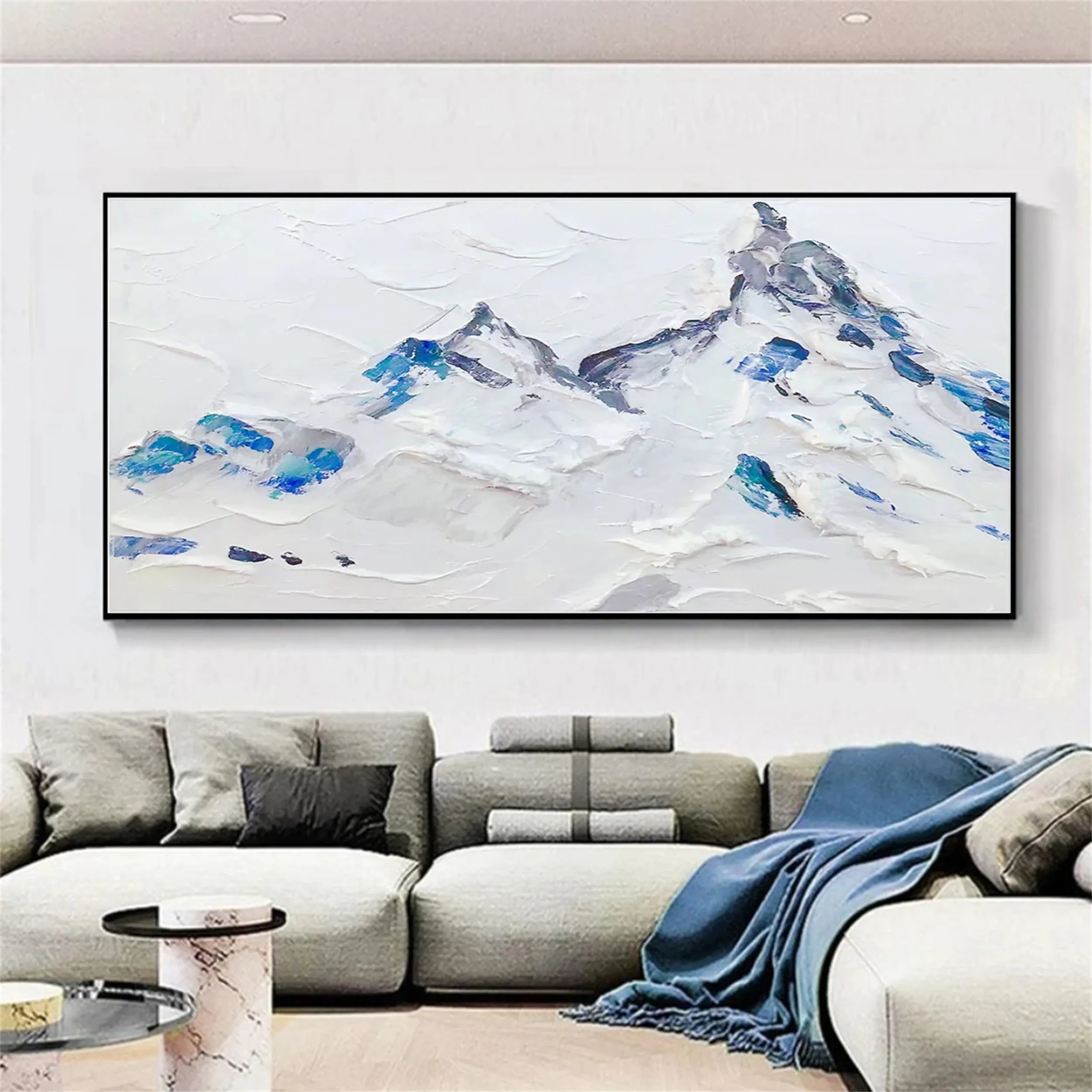 Abstract Mountain Wall Decor | White & Blue Textured Painting #JJ 404
