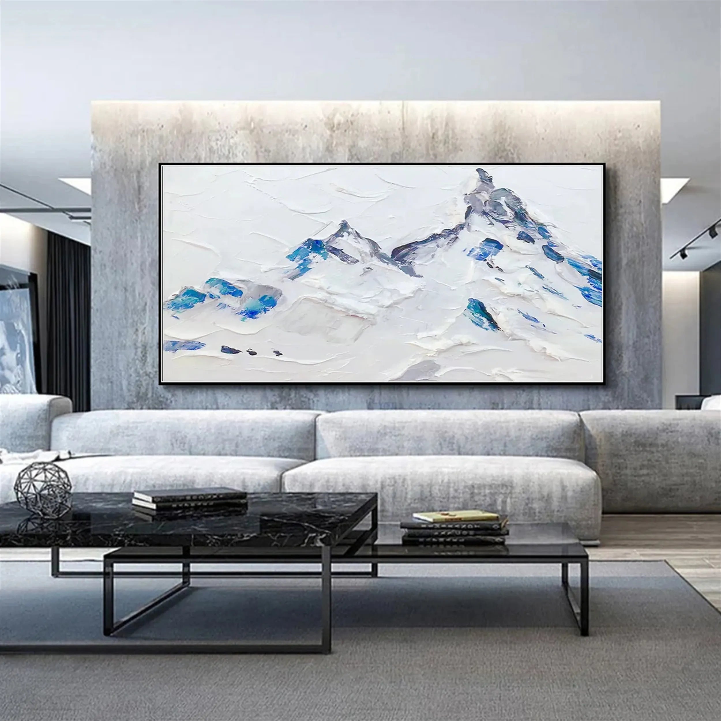 Abstract Mountain Wall Decor | White & Blue Textured Painting #JJ 404