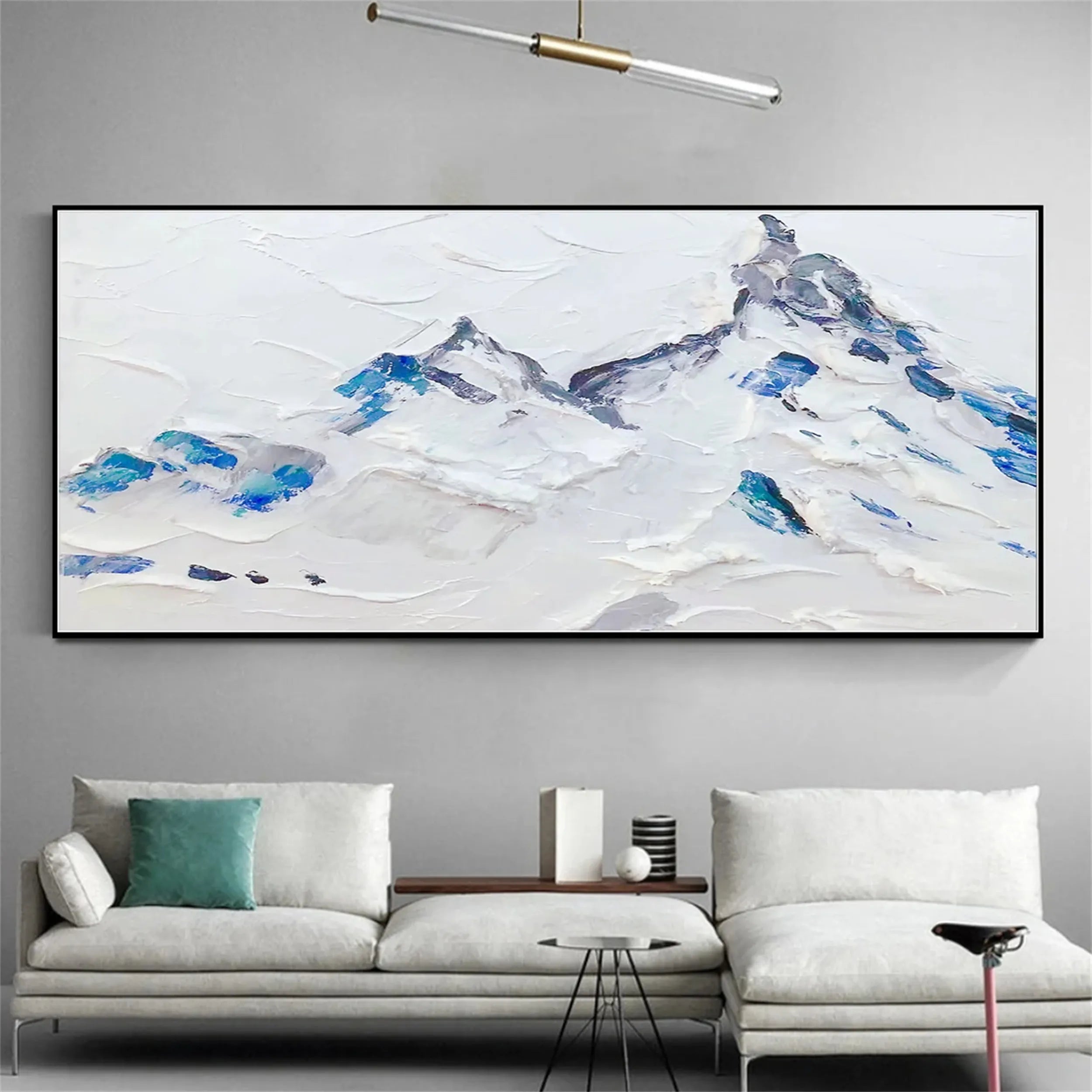 Abstract Mountain Wall Decor | White & Blue Textured Painting #JJ 404