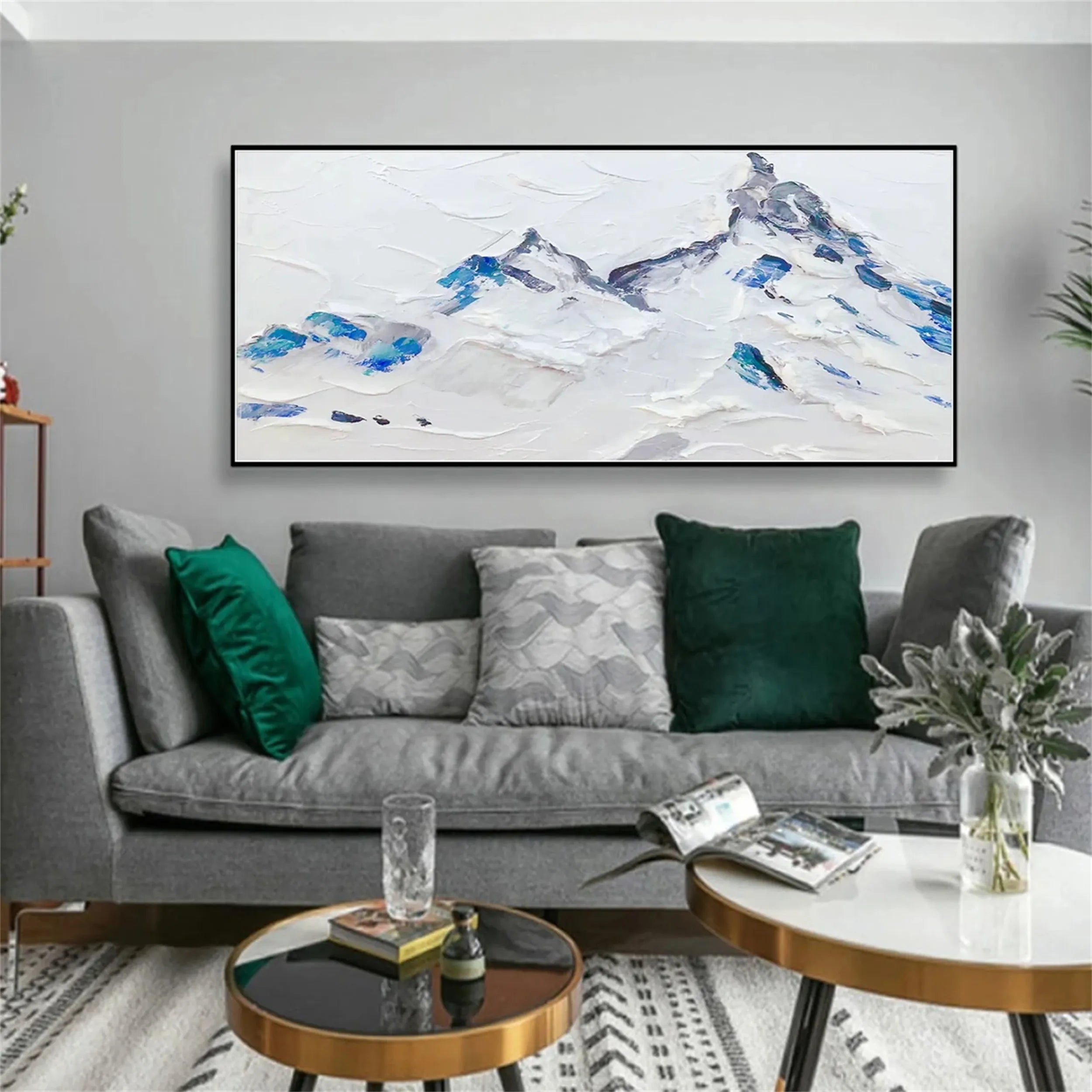 Abstract Mountain Wall Decor | White & Blue Textured Painting #JJ 404