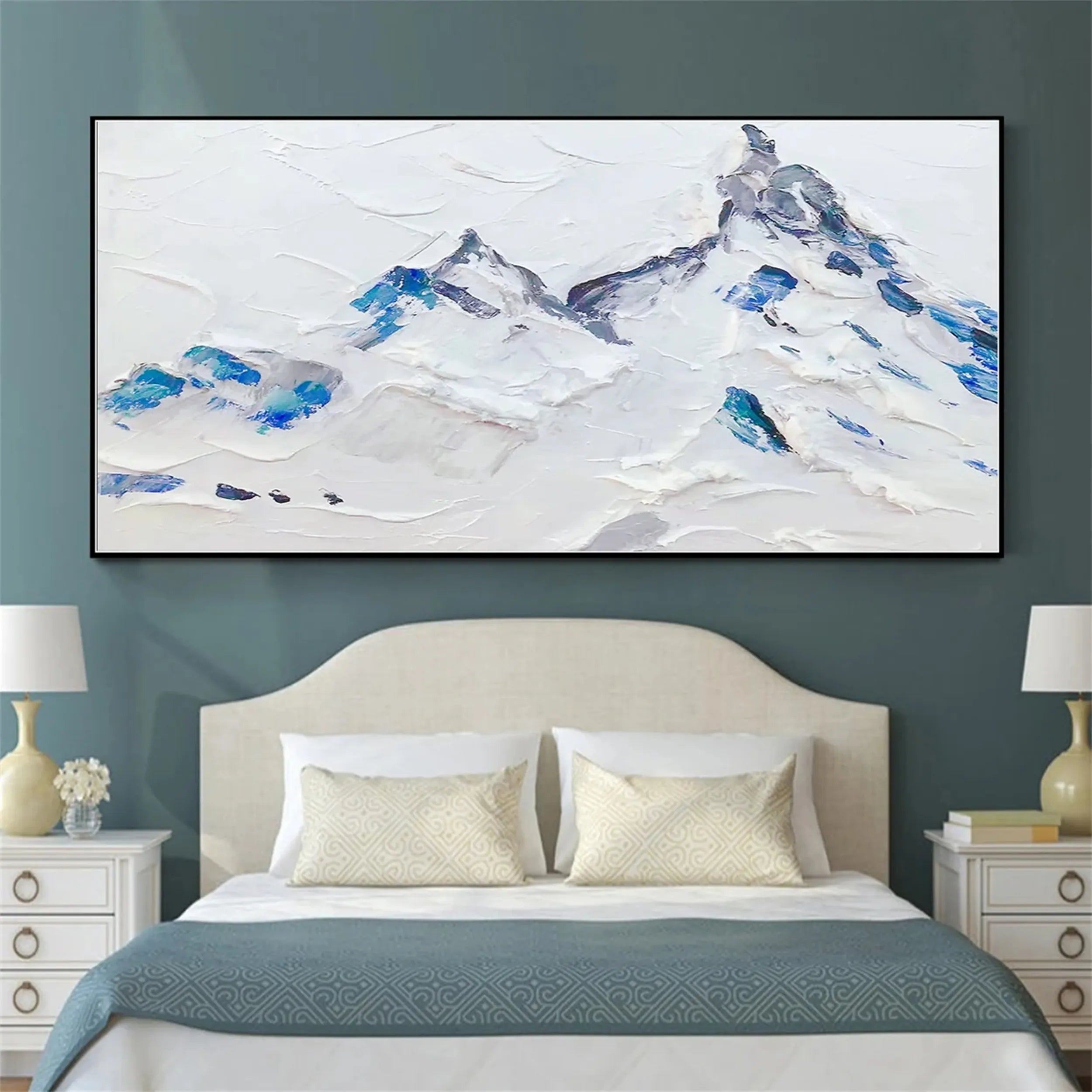 Abstract Mountain Wall Decor | White & Blue Textured Painting #JJ 404