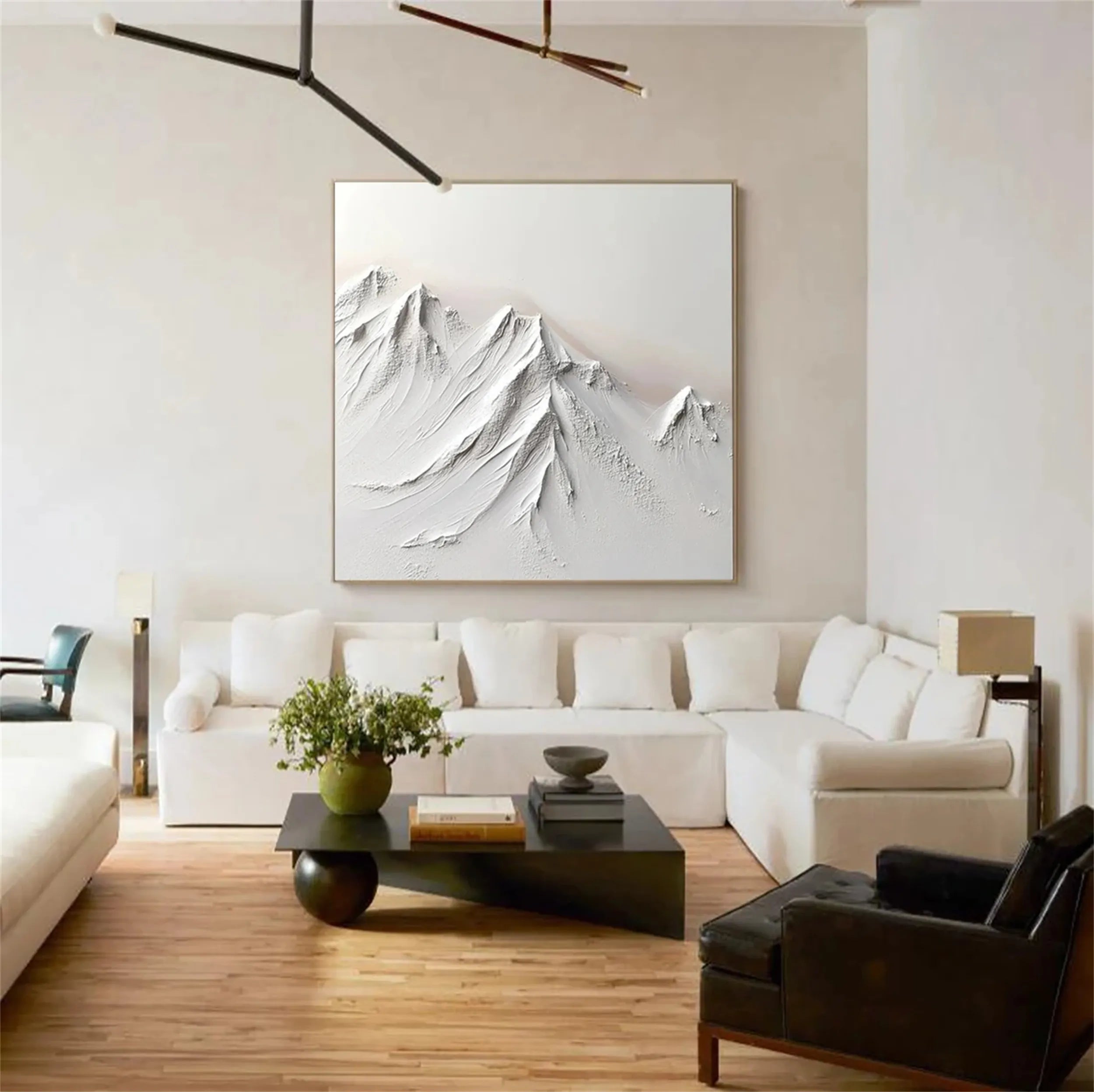Minimalist White Mountain Textured Oil Painting | Canvas Wall Art #JJ 421