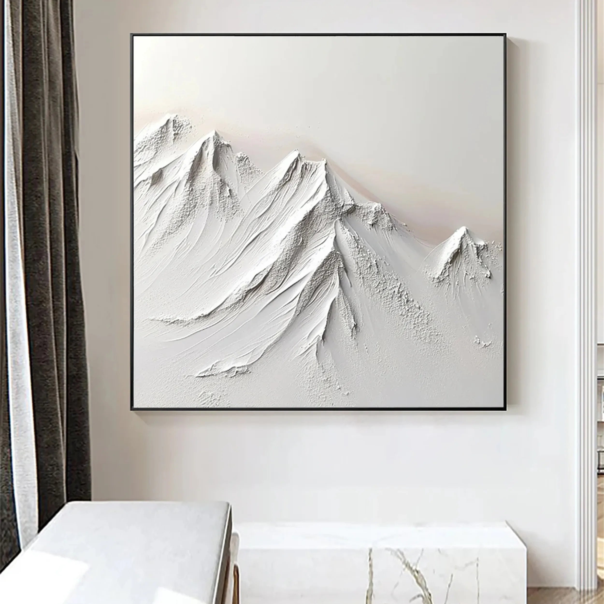 Minimalist White Mountain Textured Oil Painting | Canvas Wall Art #JJ 421