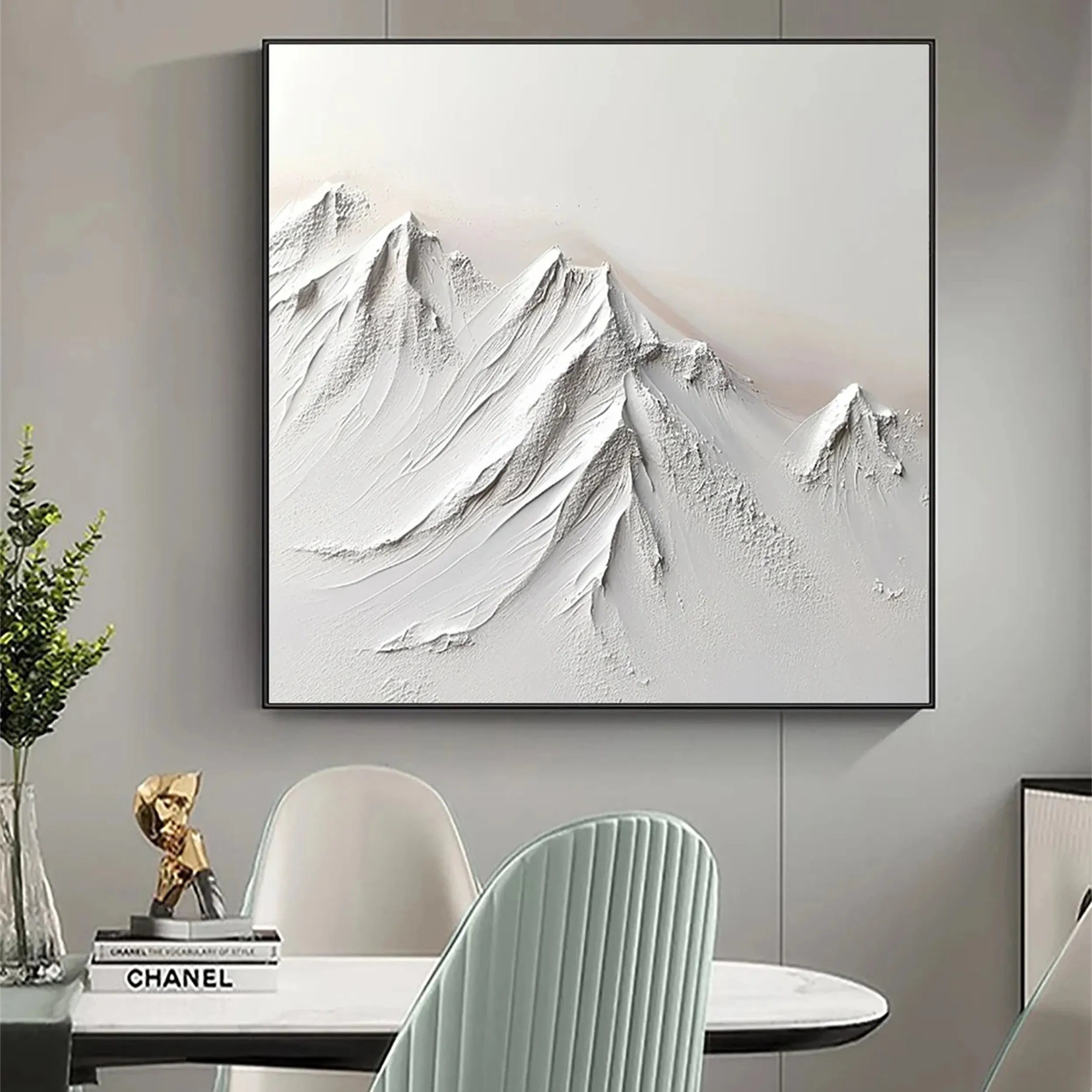 Minimalist White Mountain Textured Oil Painting | Canvas Wall Art #JJ 421