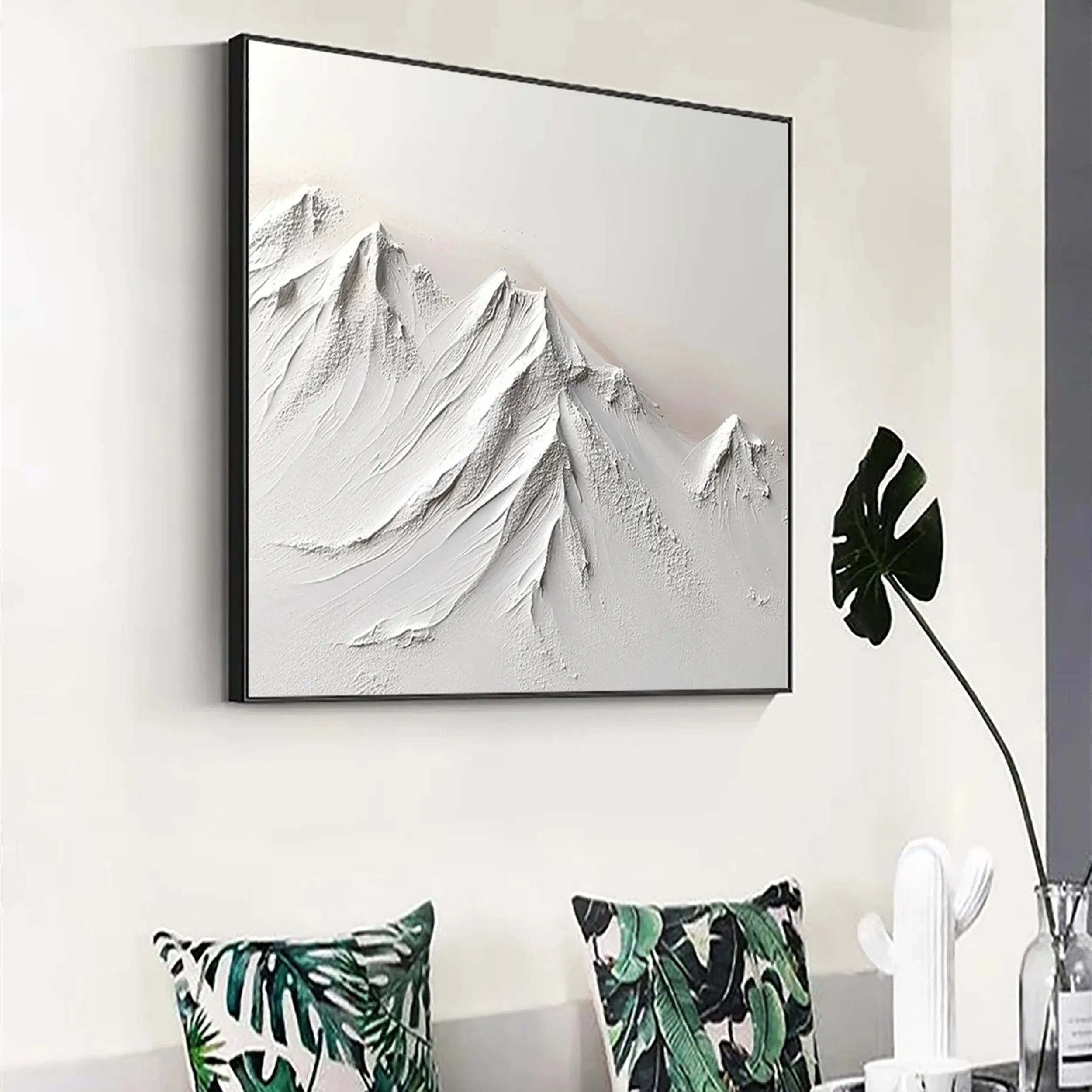 Minimalist White Mountain Textured Oil Painting | Canvas Wall Art #JJ 421