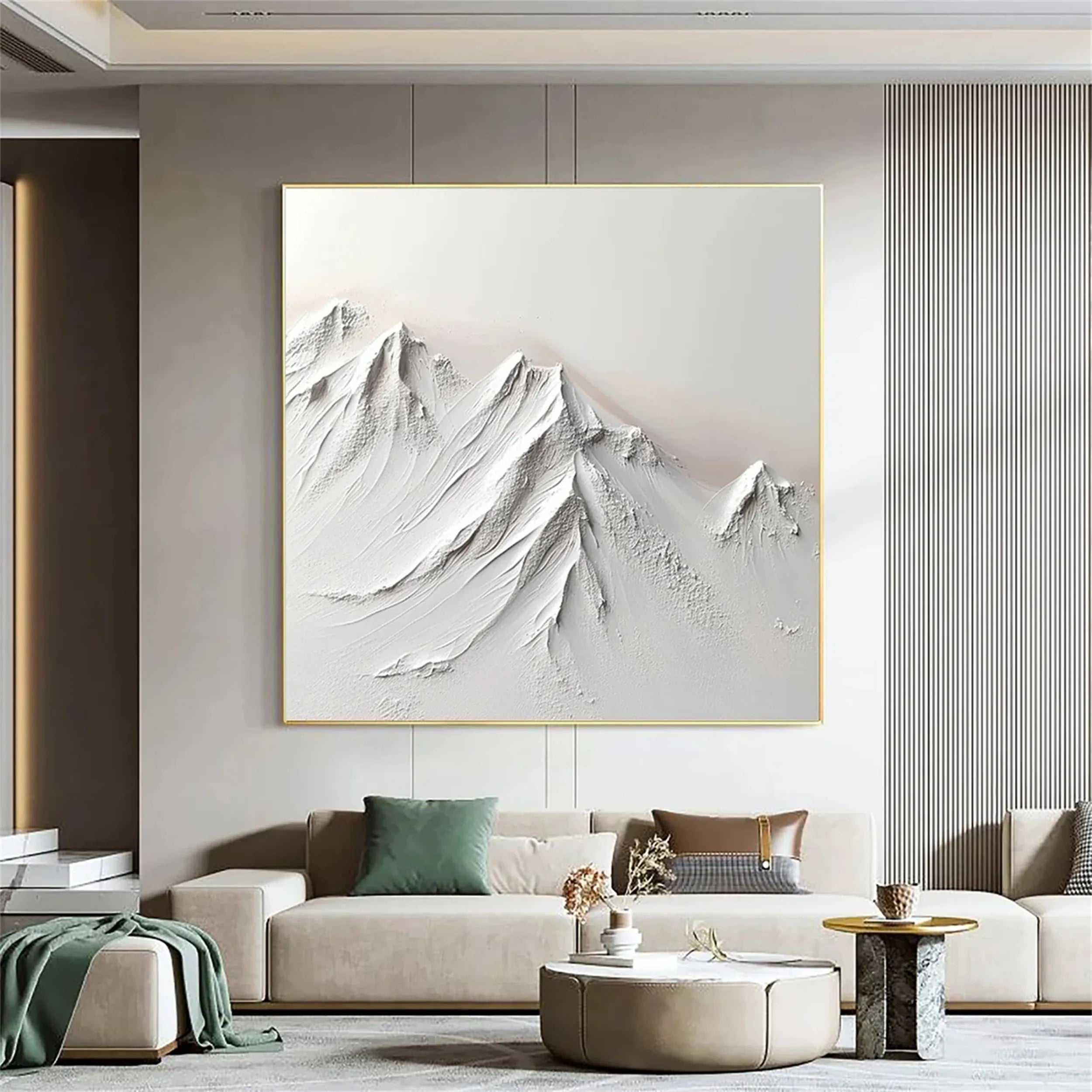 Minimalist White Mountain Textured Oil Painting | Canvas Wall Art #JJ 421