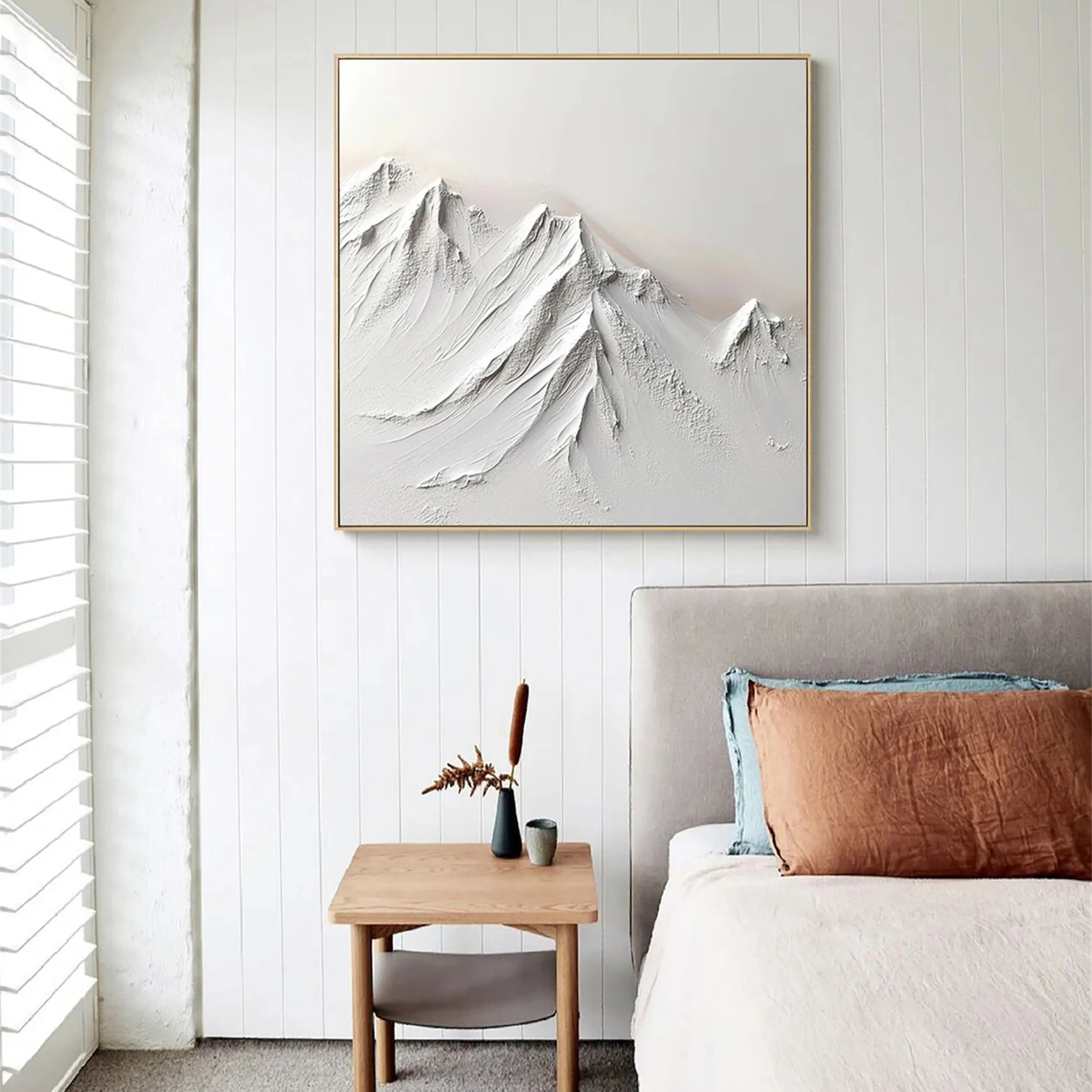 Minimalist White Mountain Textured Oil Painting | Canvas Wall Art #JJ 421