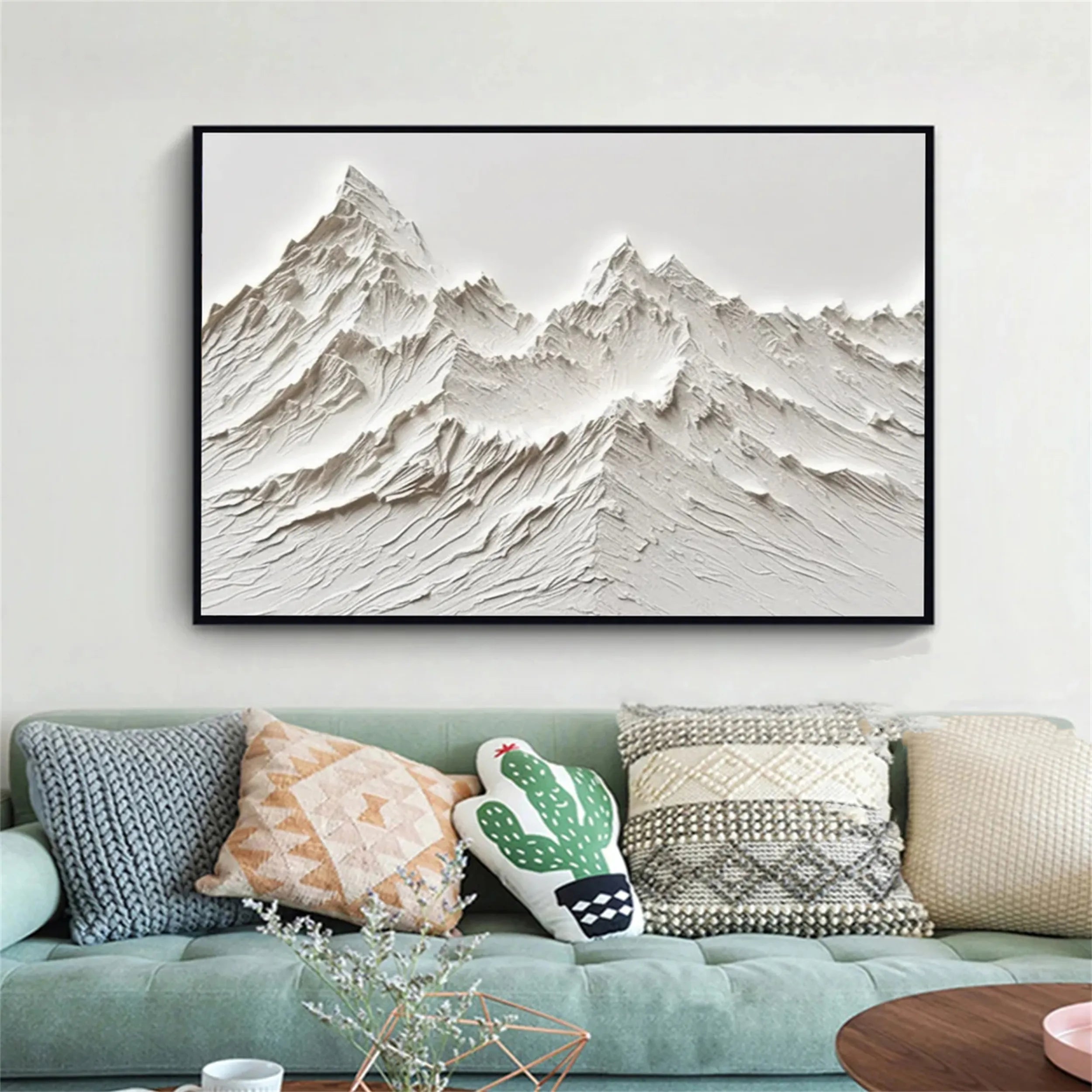 White Minimalist Wall Art – Textured Mountain Canvas Painting #JJ 407