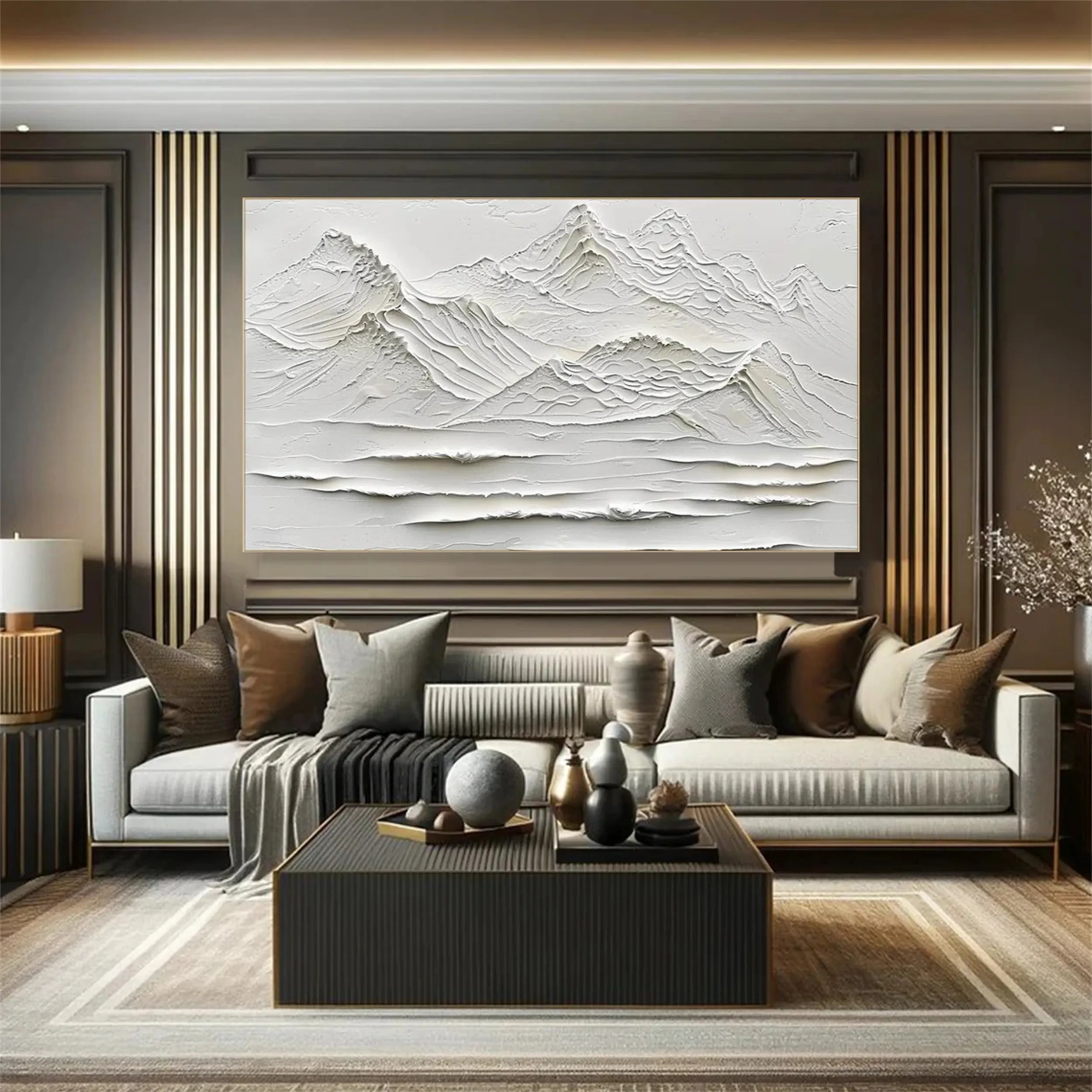 Minimalist White Mountain Hand-Painted Oil Art | Modern Abstract Landscape #JJ 408