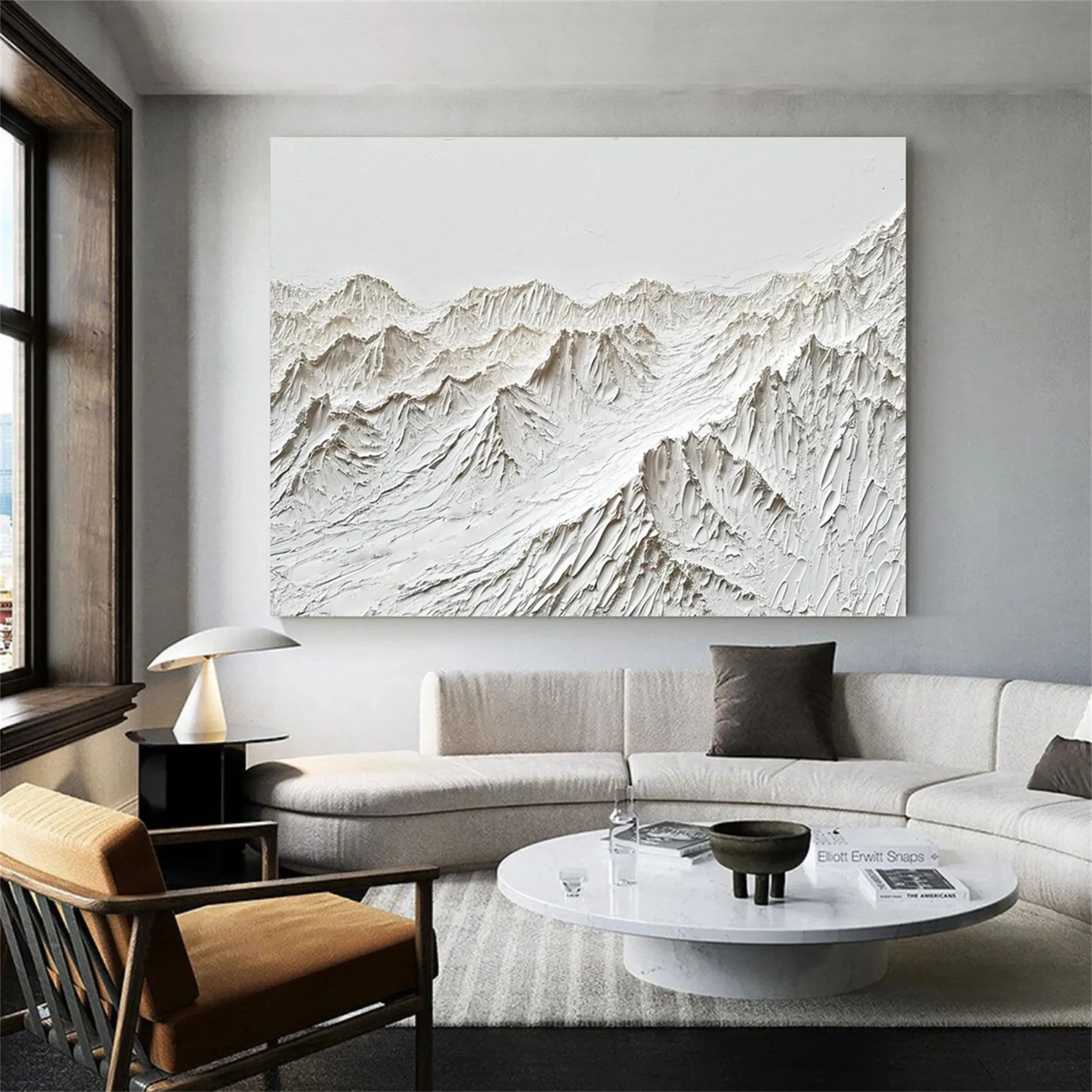 White Minimalist Wall Art – Layered Mountain Textured Canvas #JJ 409