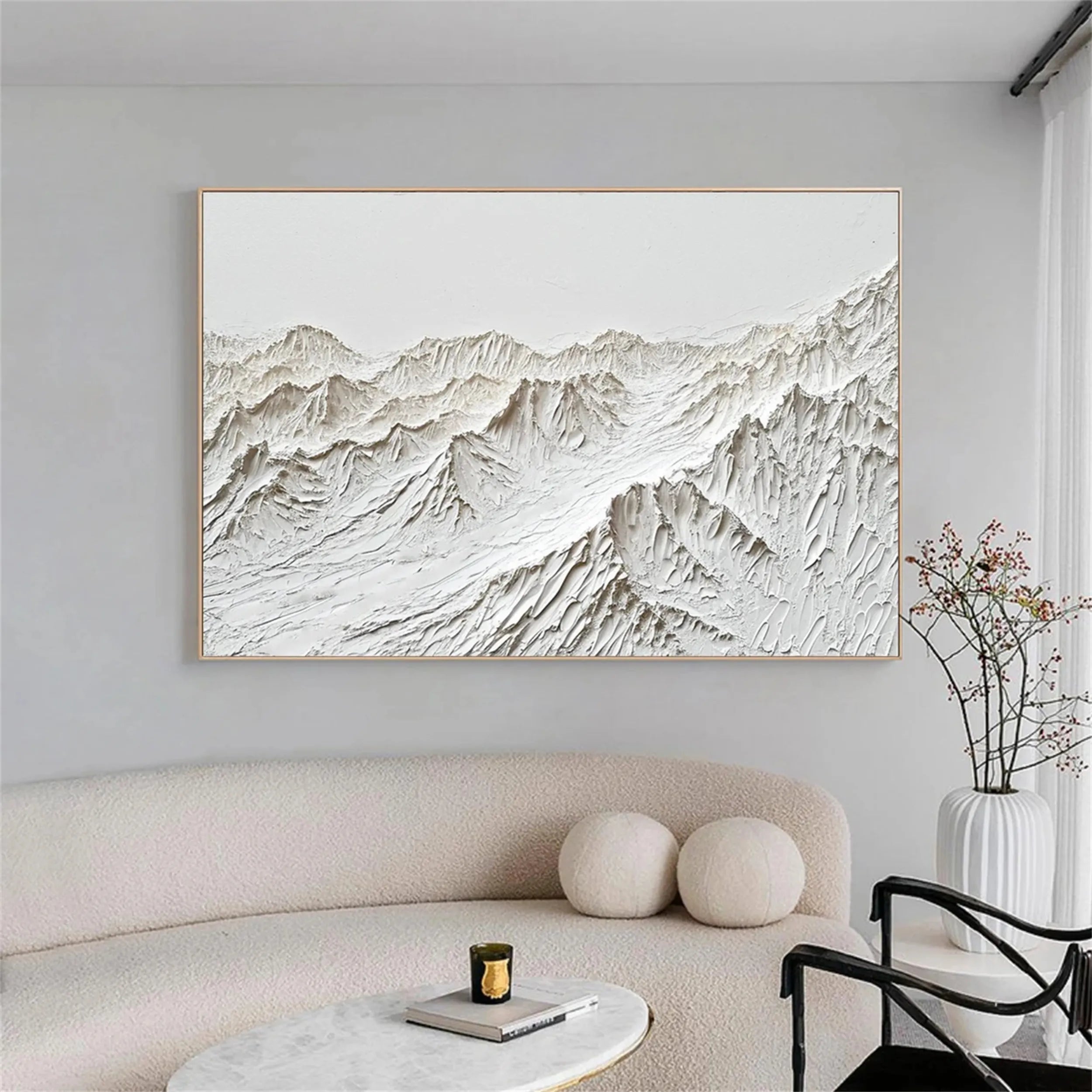 White Minimalist Wall Art – Layered Mountain Textured Canvas #JJ 409