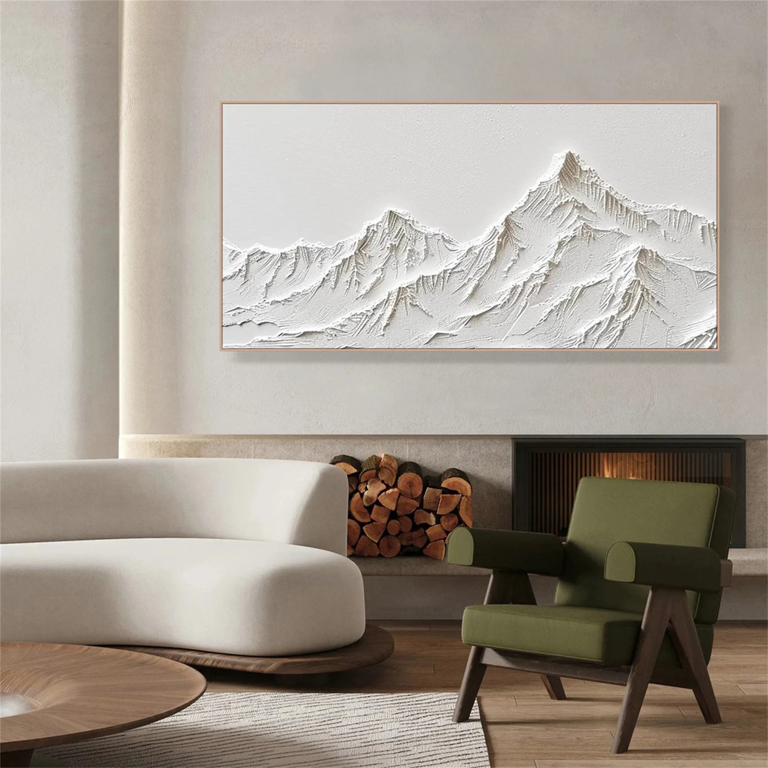 Abstract White Mountain Painting – Minimalist Textured Wall Art #JJ 410