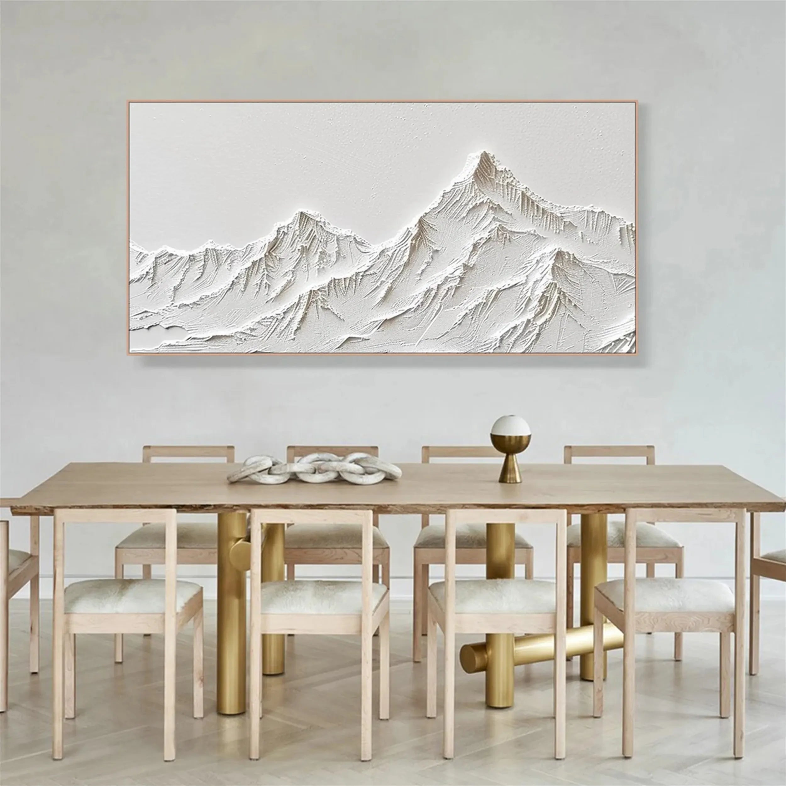 Abstract White Mountain Painting – Minimalist Textured Wall Art #JJ 410