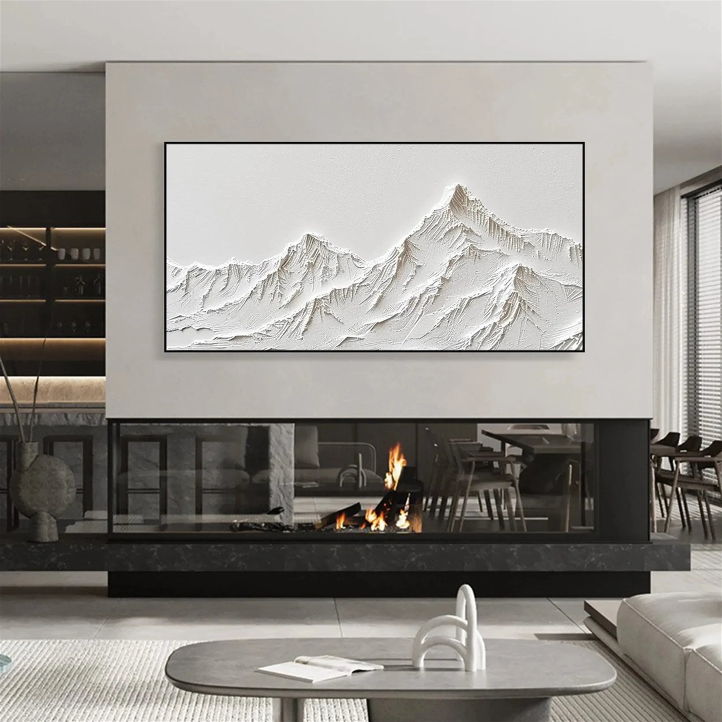 Abstract White Mountain Painting – Minimalist Textured Wall Art #JJ 410