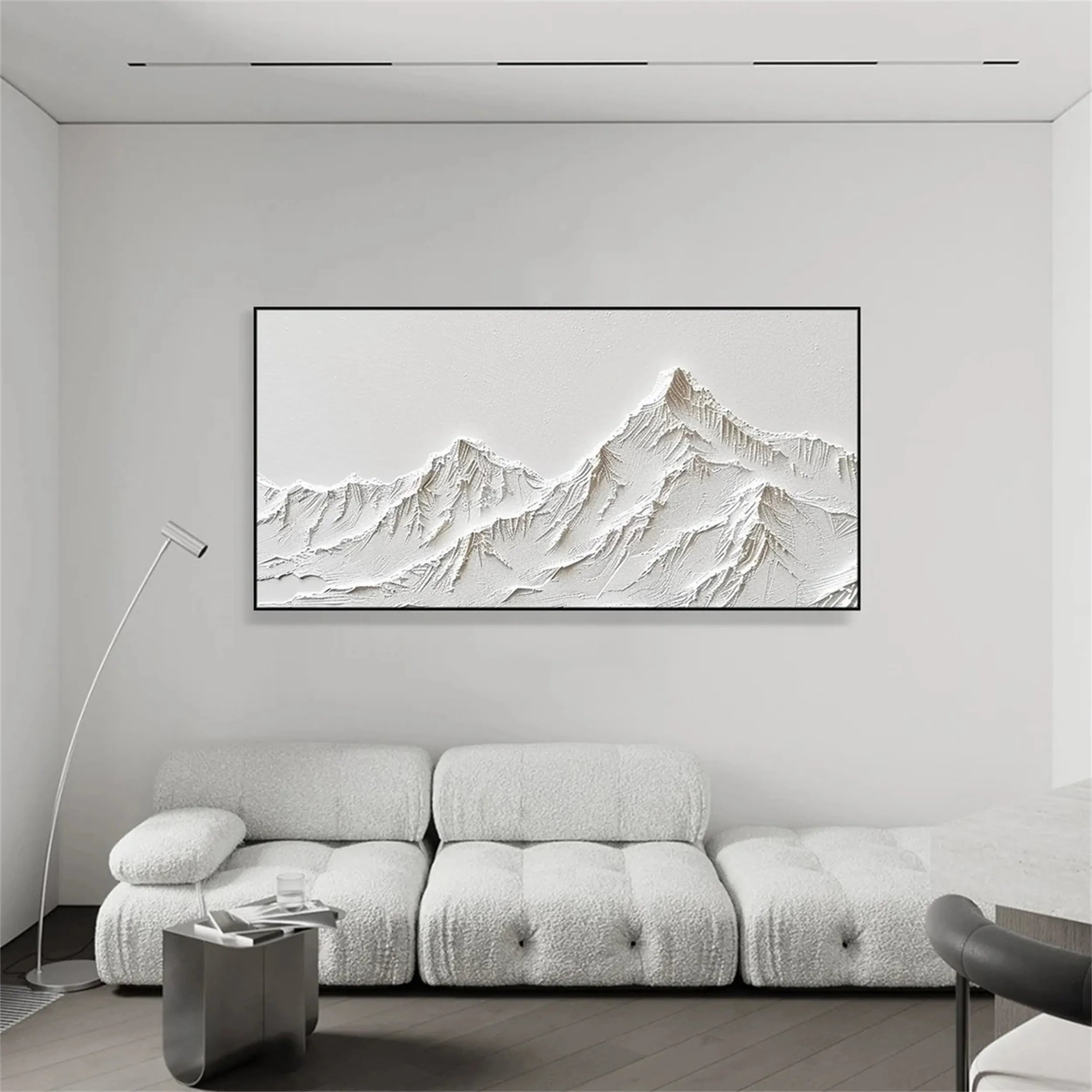 Abstract White Mountain Painting – Minimalist Textured Wall Art #JJ 410
