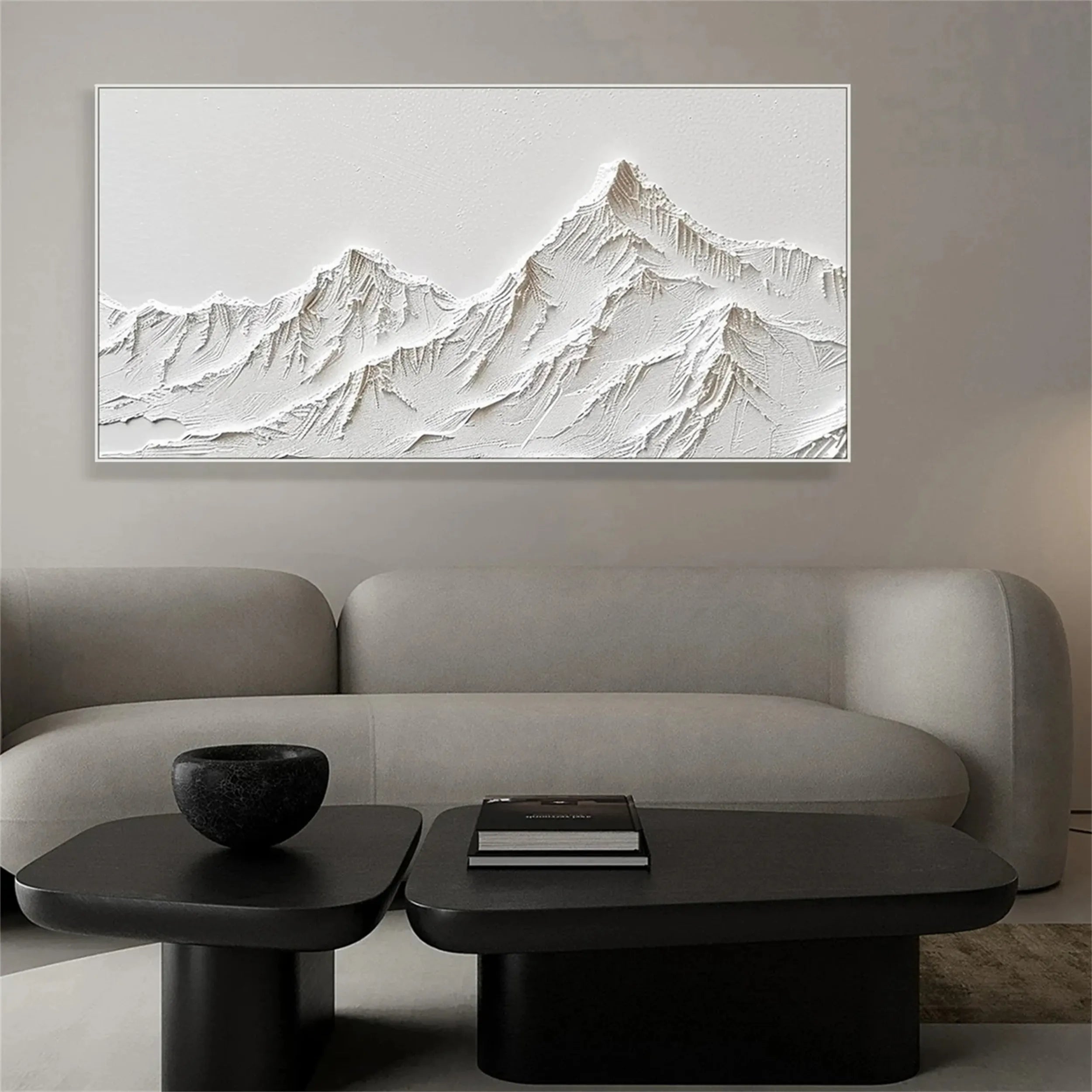 Abstract White Mountain Painting – Minimalist Textured Wall Art #JJ 410