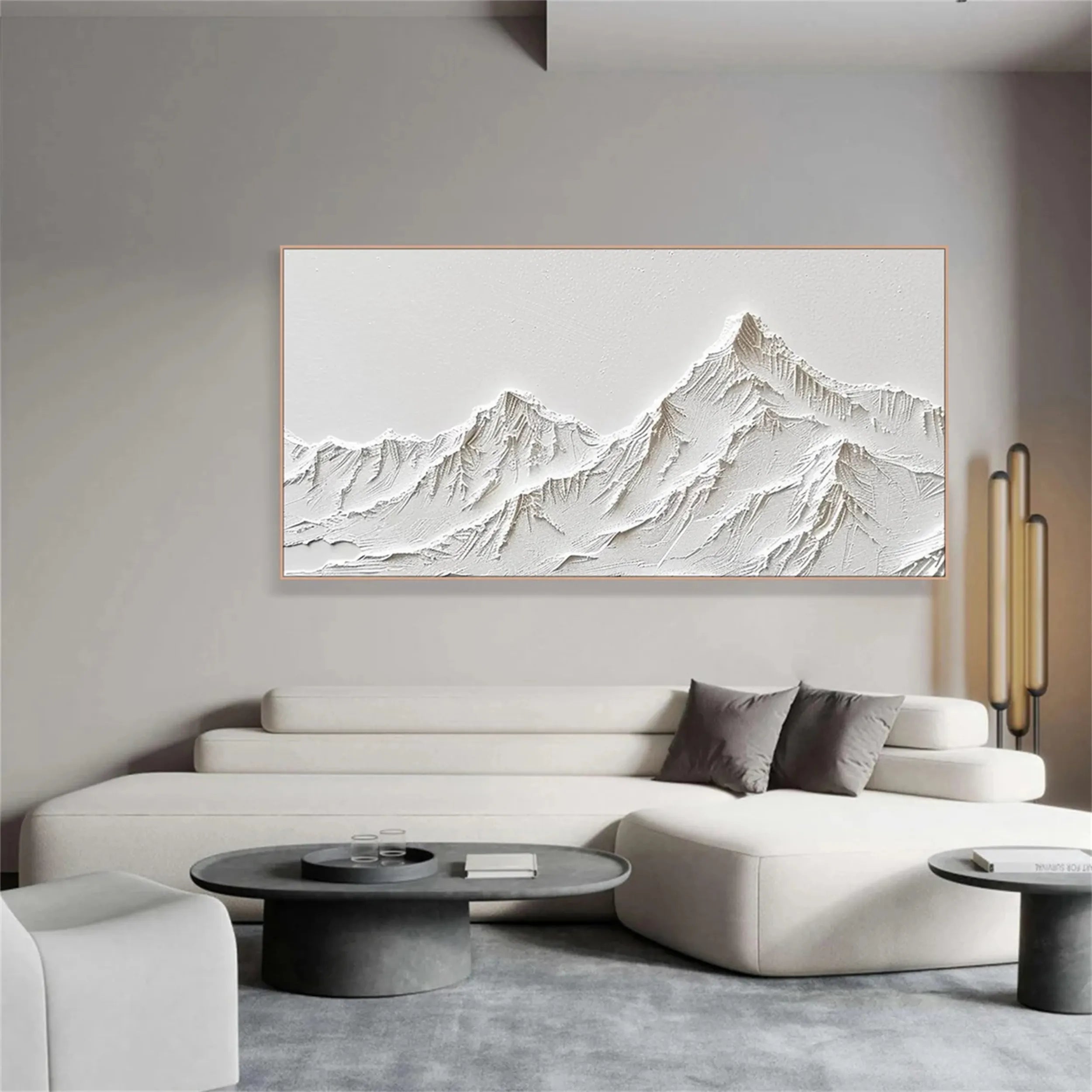Abstract White Mountain Painting – Minimalist Textured Wall Art #JJ 410