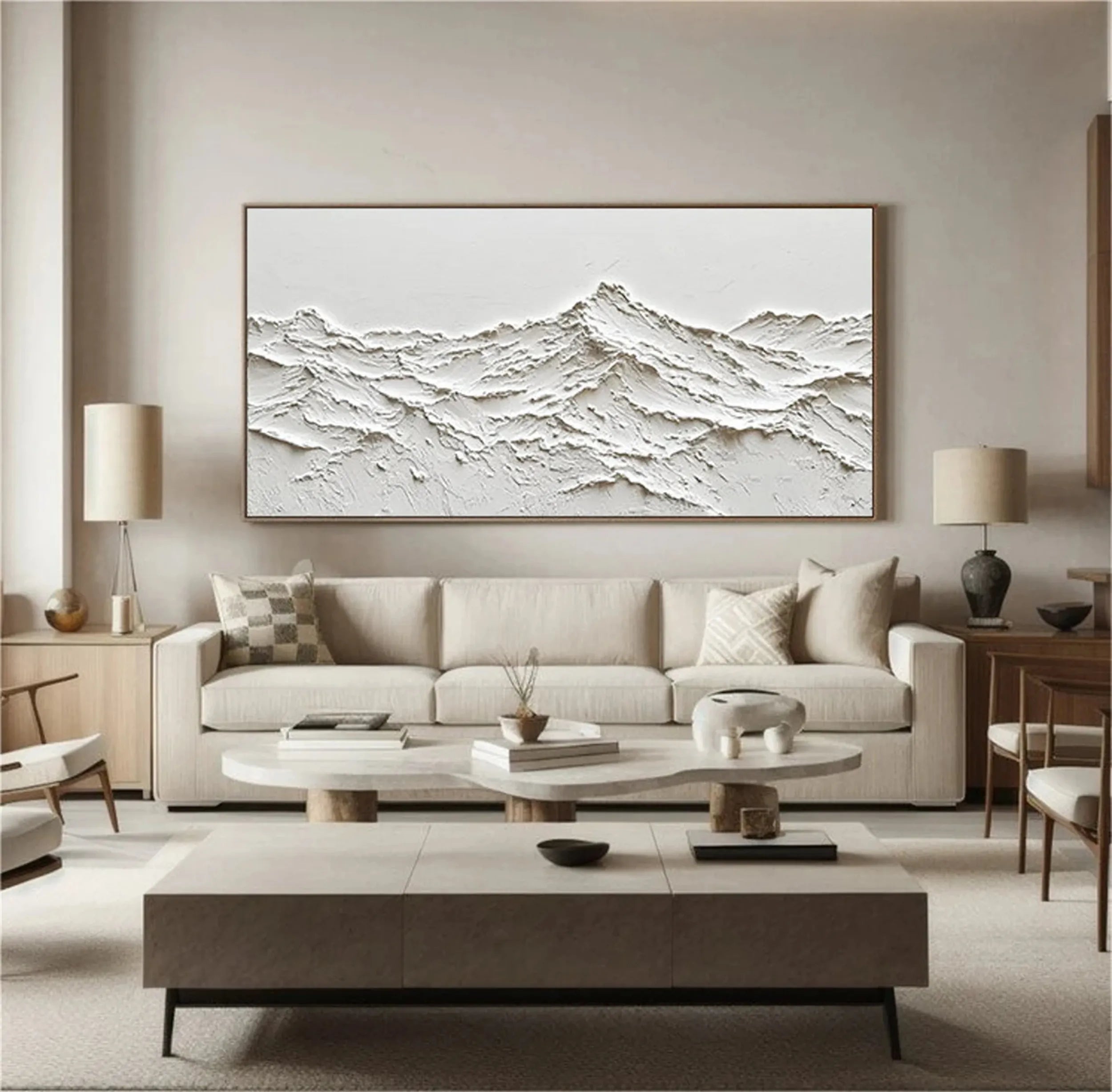 Textured Wall Art – Minimalist Mountain Landscape Canvas #JJ 411