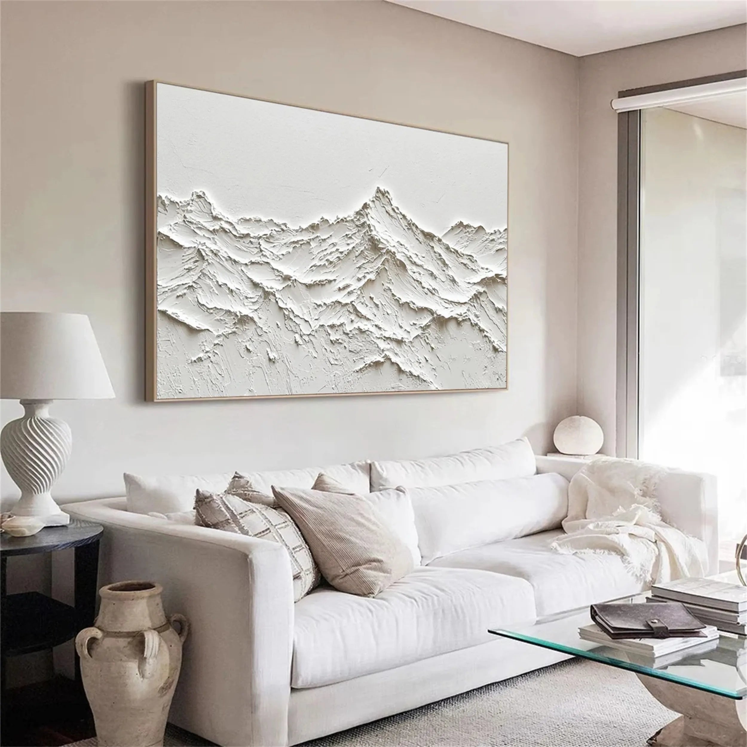 Textured Wall Art – Minimalist Mountain Landscape Canvas #JJ 411