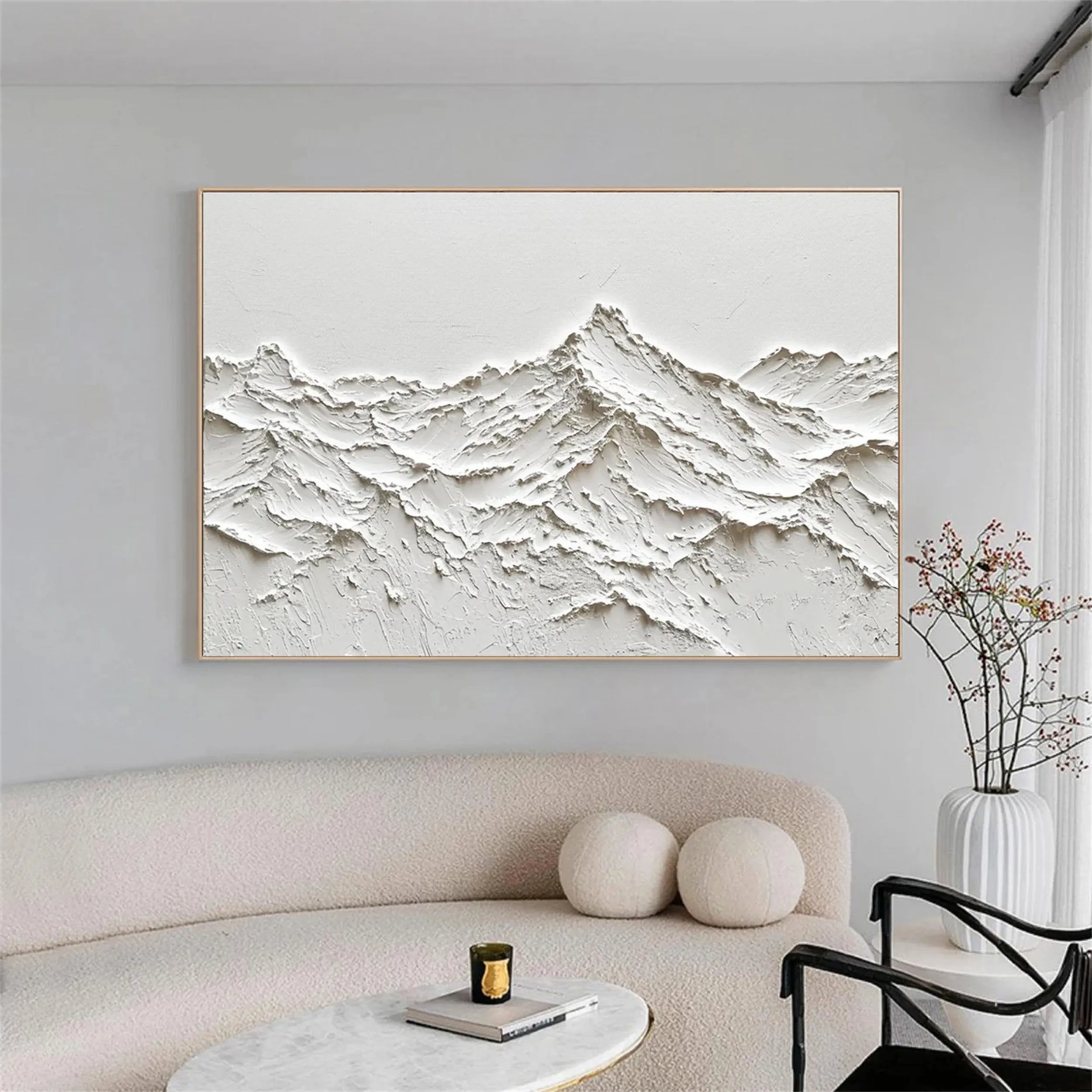 Textured Wall Art – Minimalist Mountain Landscape Canvas #JJ 411