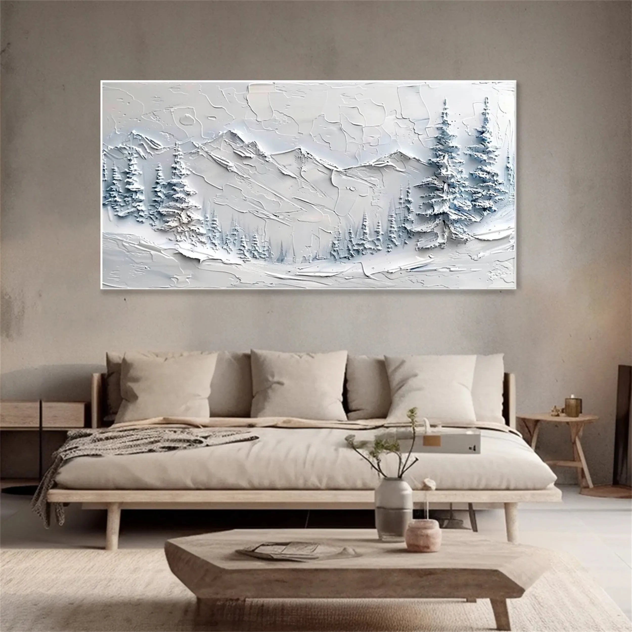 Abstract Mountain & Forest Landscape Textured Oil Painting | Modern Wall Art #JJ 383
