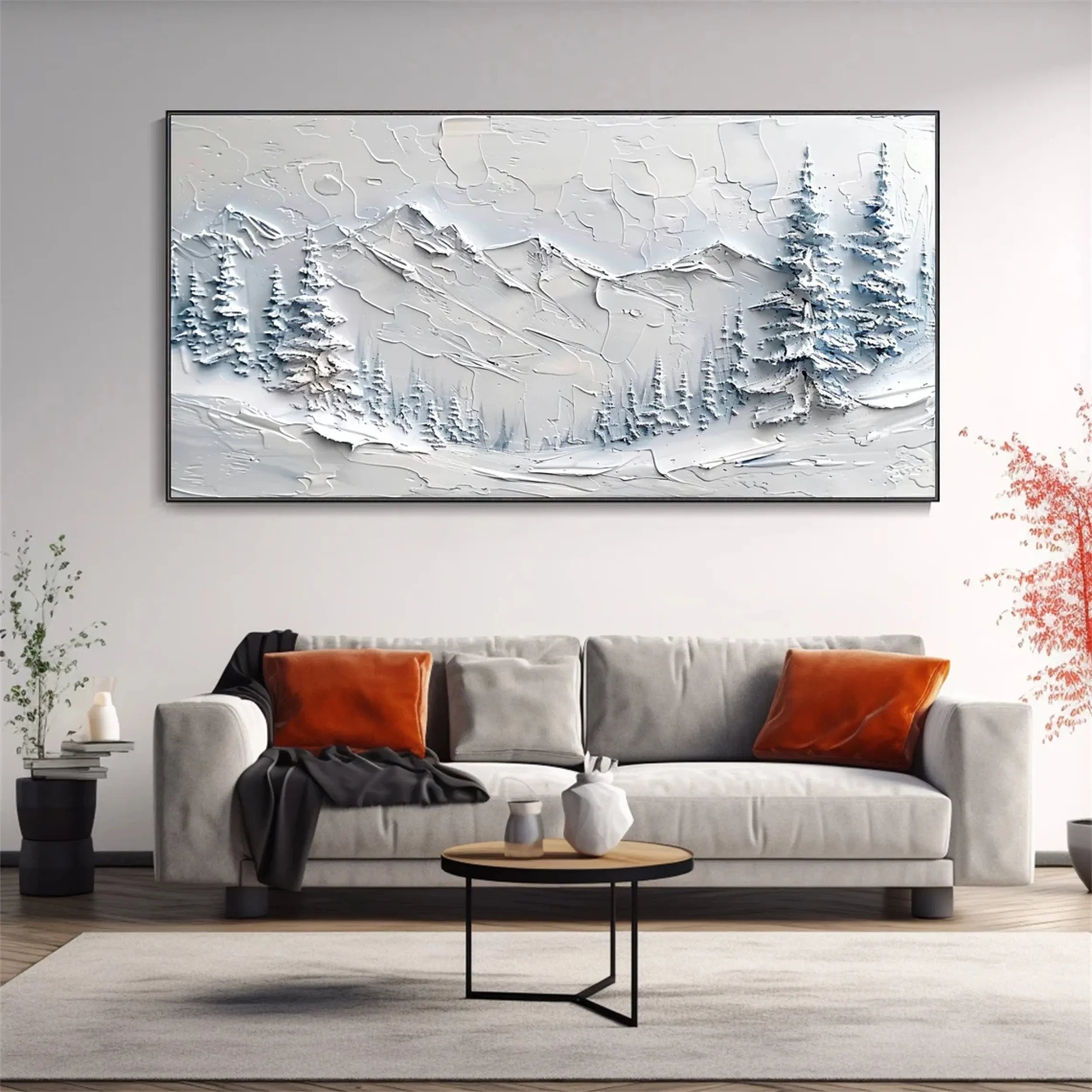 Abstract Mountain & Forest Landscape Textured Oil Painting | Modern Wall Art #JJ 383
