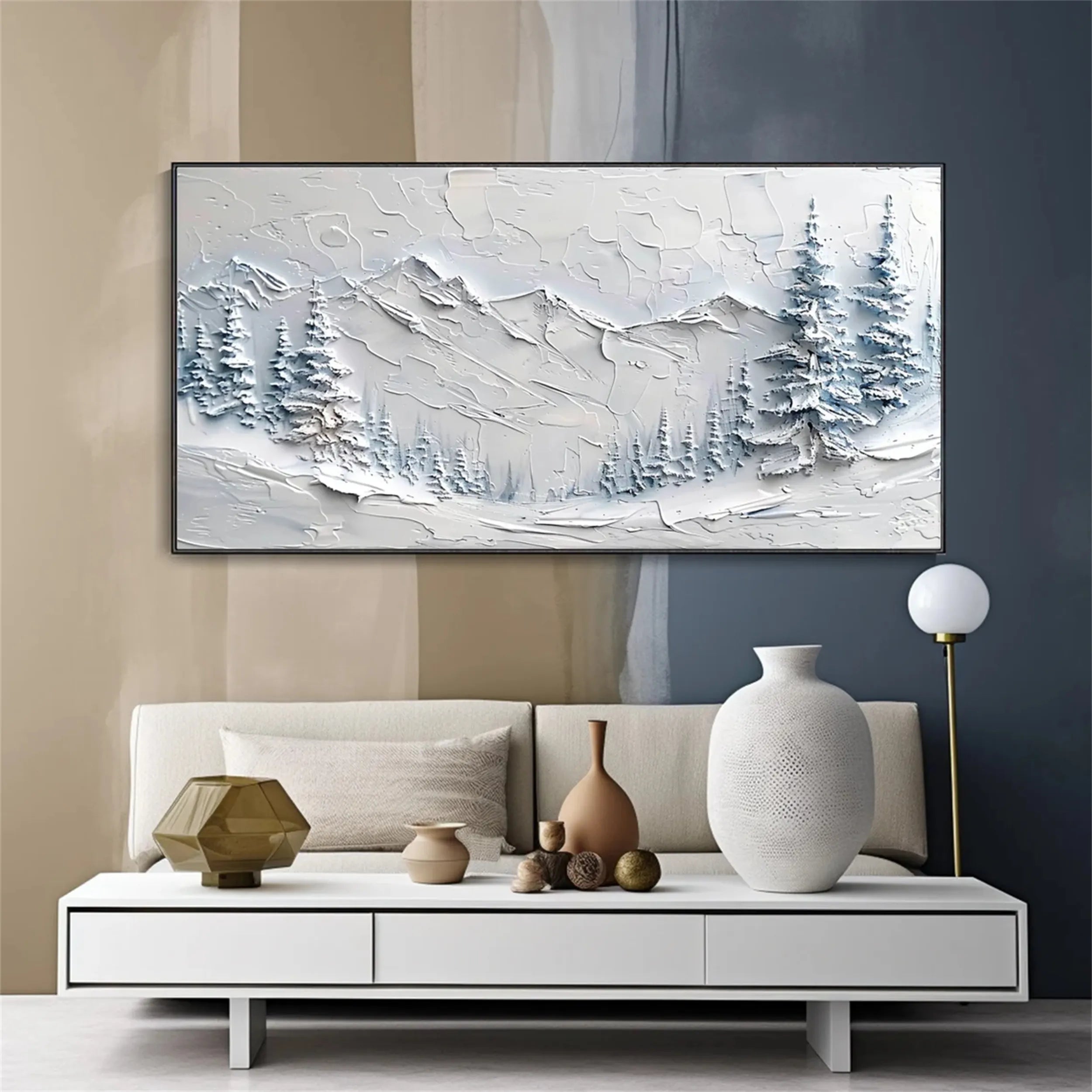 Abstract Mountain & Forest Landscape Textured Oil Painting | Modern Wall Art #JJ 383