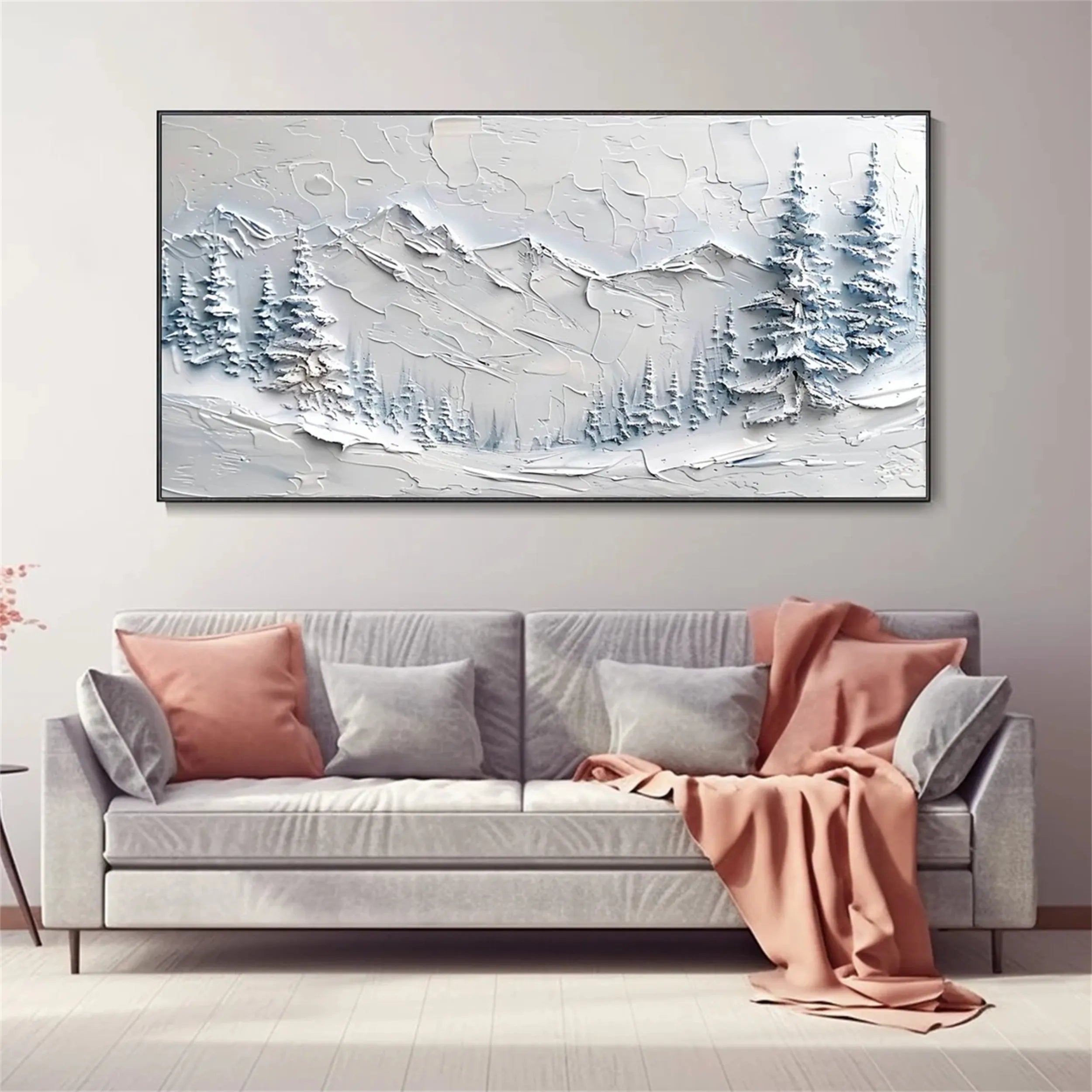 Abstract Mountain & Forest Landscape Textured Oil Painting | Modern Wall Art #JJ 383