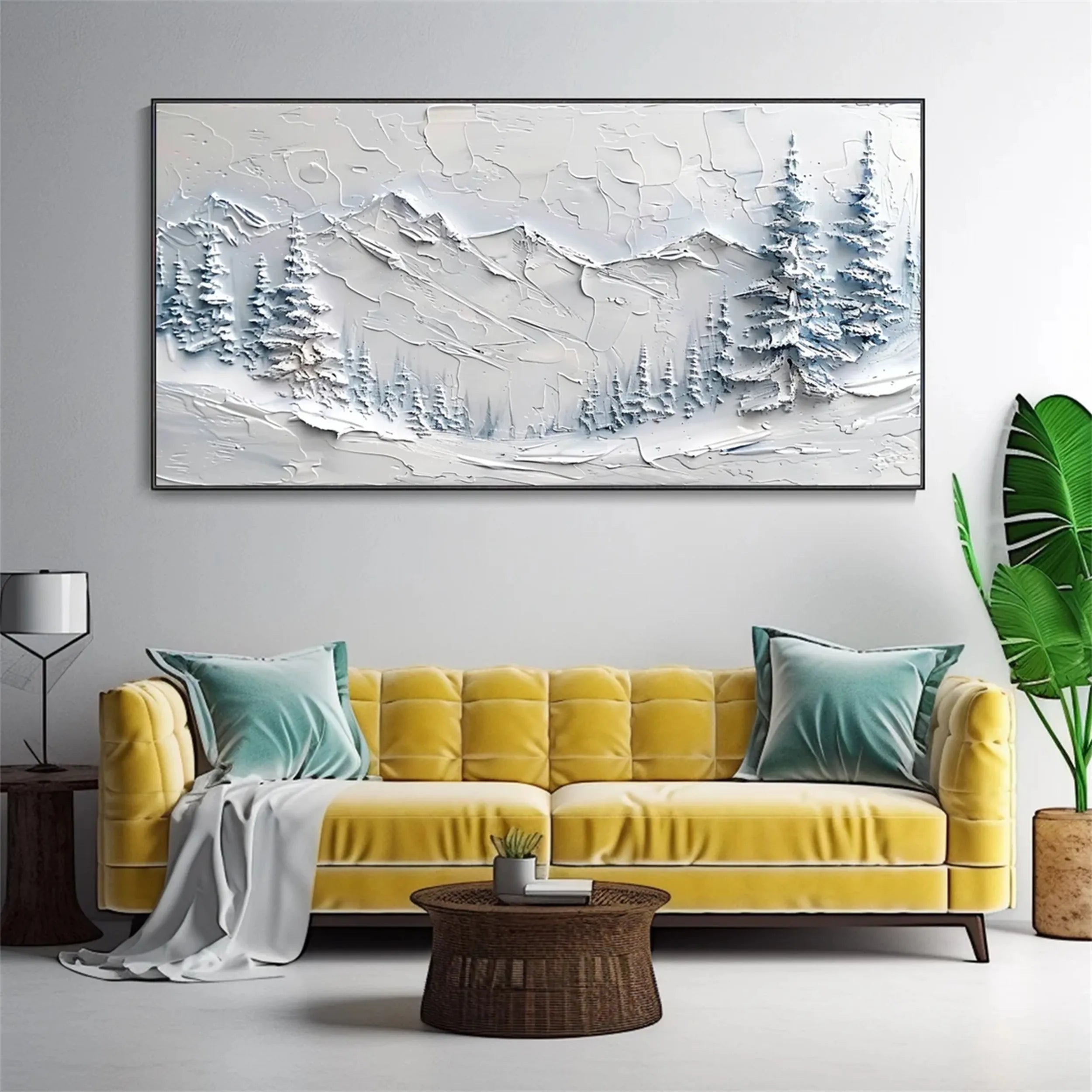 Abstract Mountain & Forest Landscape Textured Oil Painting | Modern Wall Art #JJ 383