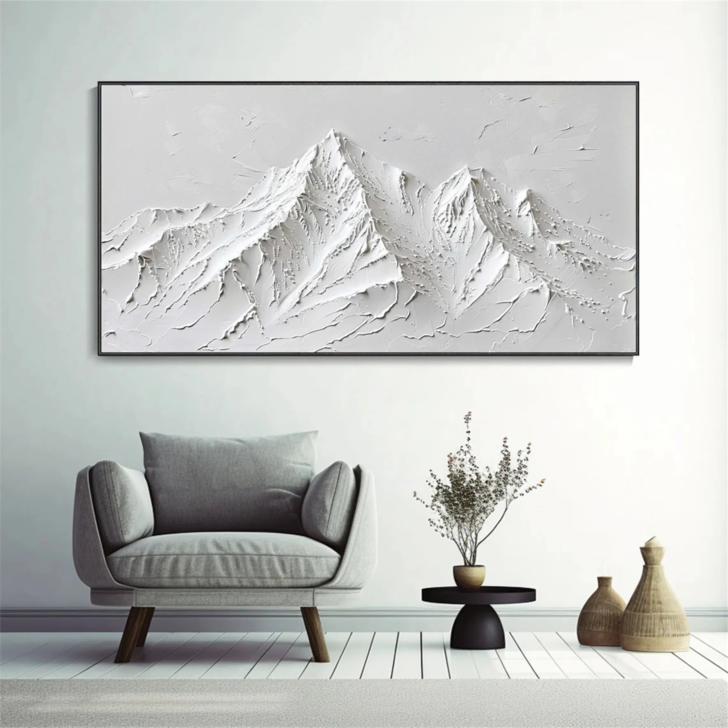 Abstract Layered Mountain Wall Art – White Minimalist Canvas