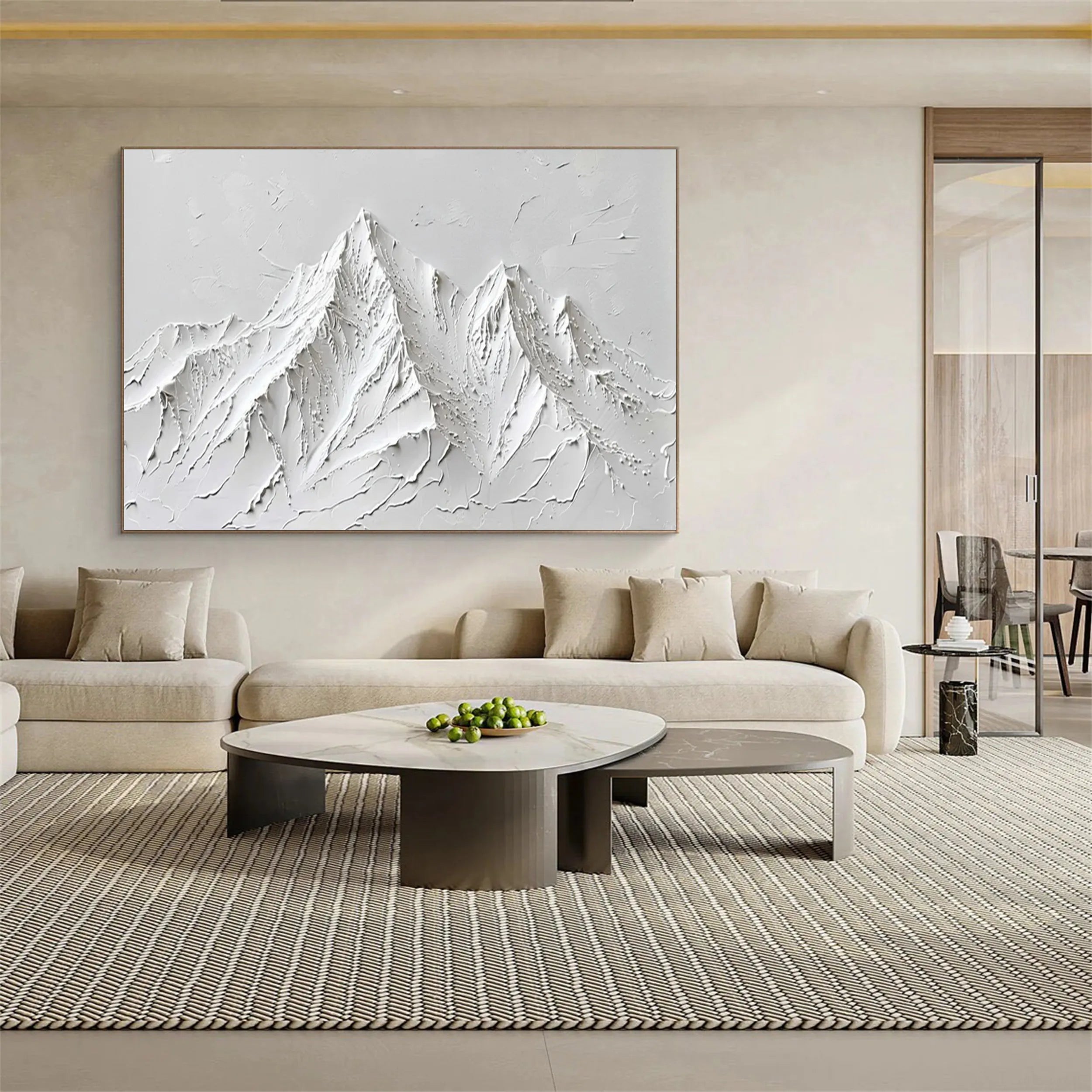 White Minimalist Textured Mountain Wall Art – Handmade Canvas #JJ 412