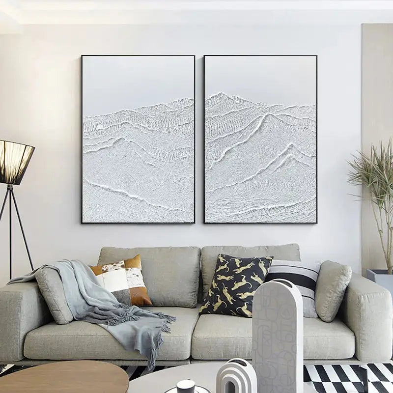 Set of 2 Textured Mountain Paintings | Minimalist Plaster Art Duo #JJ 424