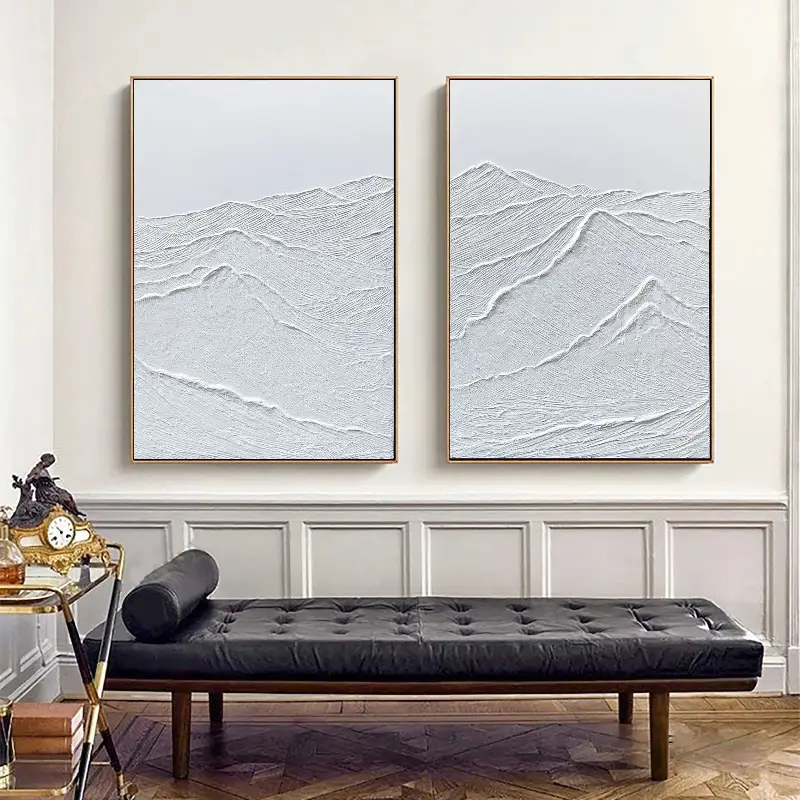 Set of 2 Textured Mountain Paintings | Minimalist Plaster Art Duo #JJ 424