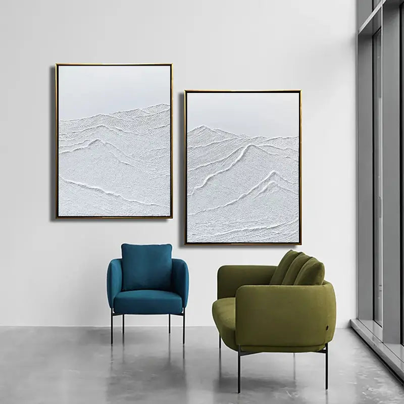 Set of 2 Textured Mountain Paintings | Minimalist Plaster Art Duo #JJ 424