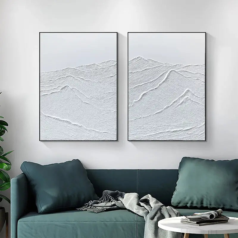 Set of 2 Textured Mountain Paintings | Minimalist Plaster Art Duo #JJ 424