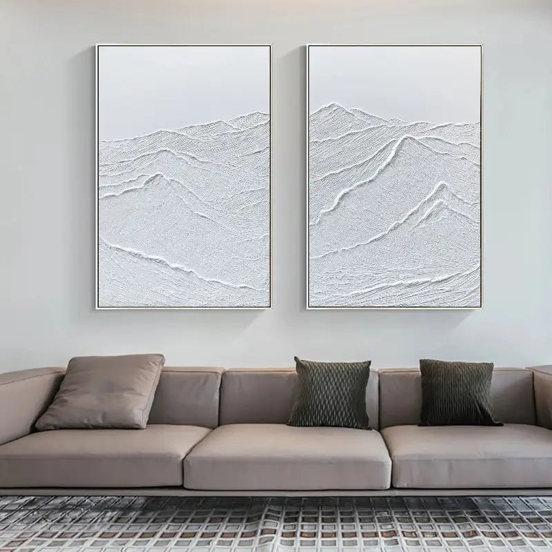Set of 2 Textured Mountain Paintings | Minimalist Plaster Art Duo #JJ 424