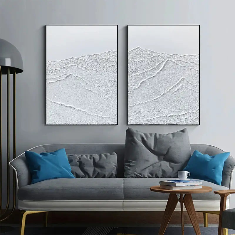 Set of 2 Textured Mountain Paintings | Minimalist Plaster Art Duo #JJ 424