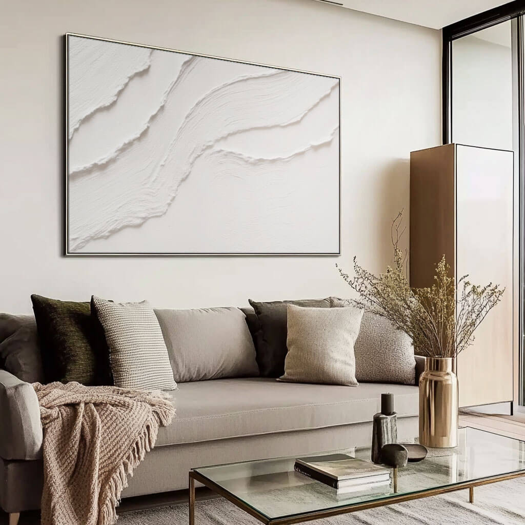 Abstract Topographic Map Art | Minimalist White Painting #AA 242