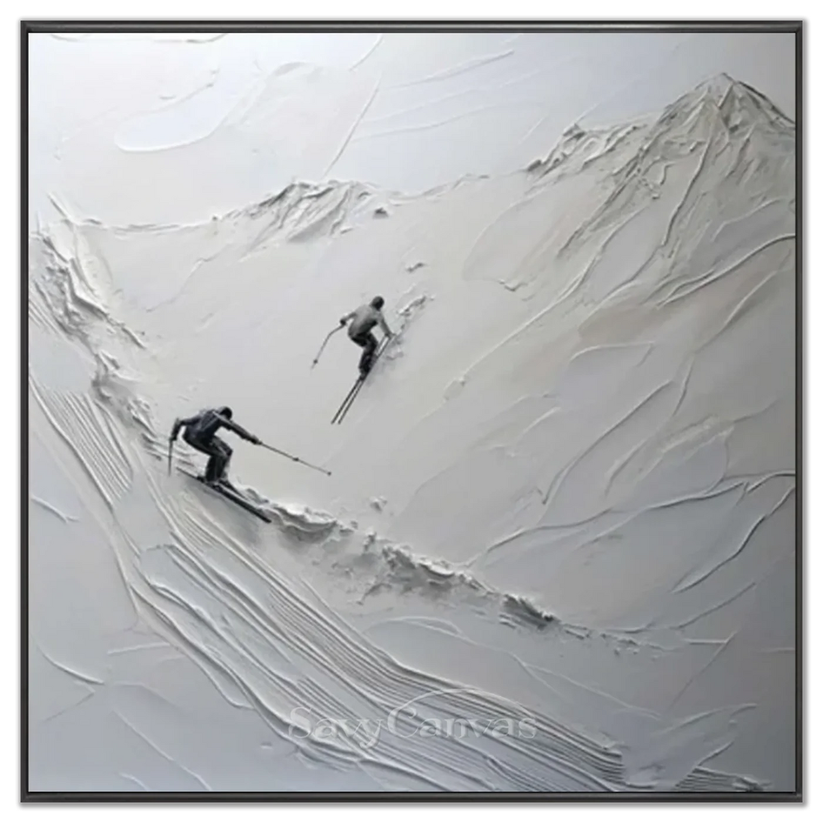 White_Skiing_Sports_Art_Textured_Painting_Canvas-black-frame-02.webp