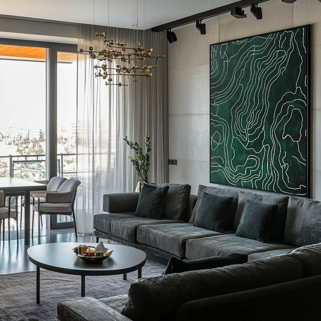 Emerald Green & White Line Art | High Contrast Abstract Painting #AA 243