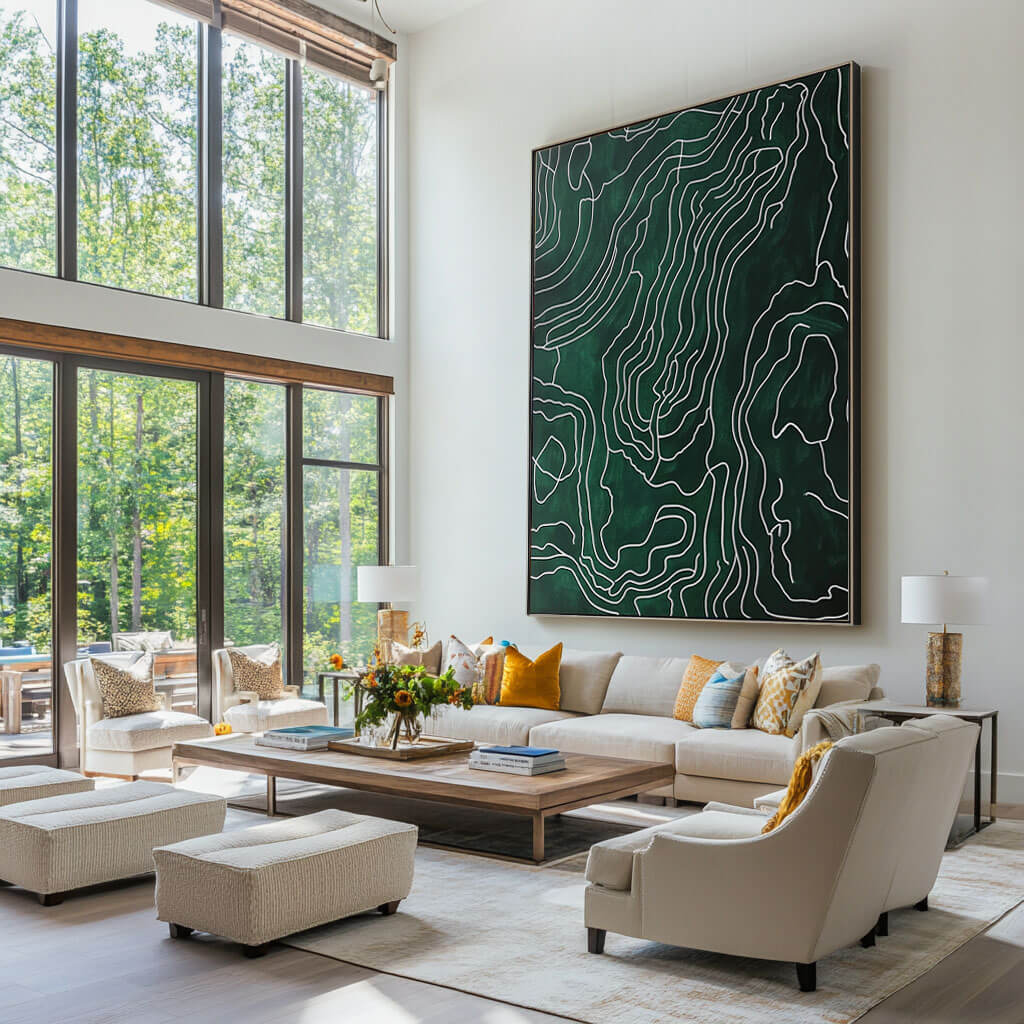 Emerald Green & White Line Art | High Contrast Abstract Painting #AA 243