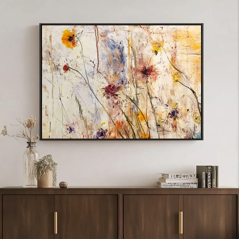 Warm Tone Floral Painting | Yellow and Red Abstract Wall Art #AA 027