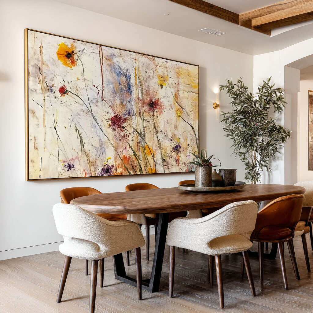 Warm Tone Floral Painting | Yellow and Red Abstract Wall Art #AA 027