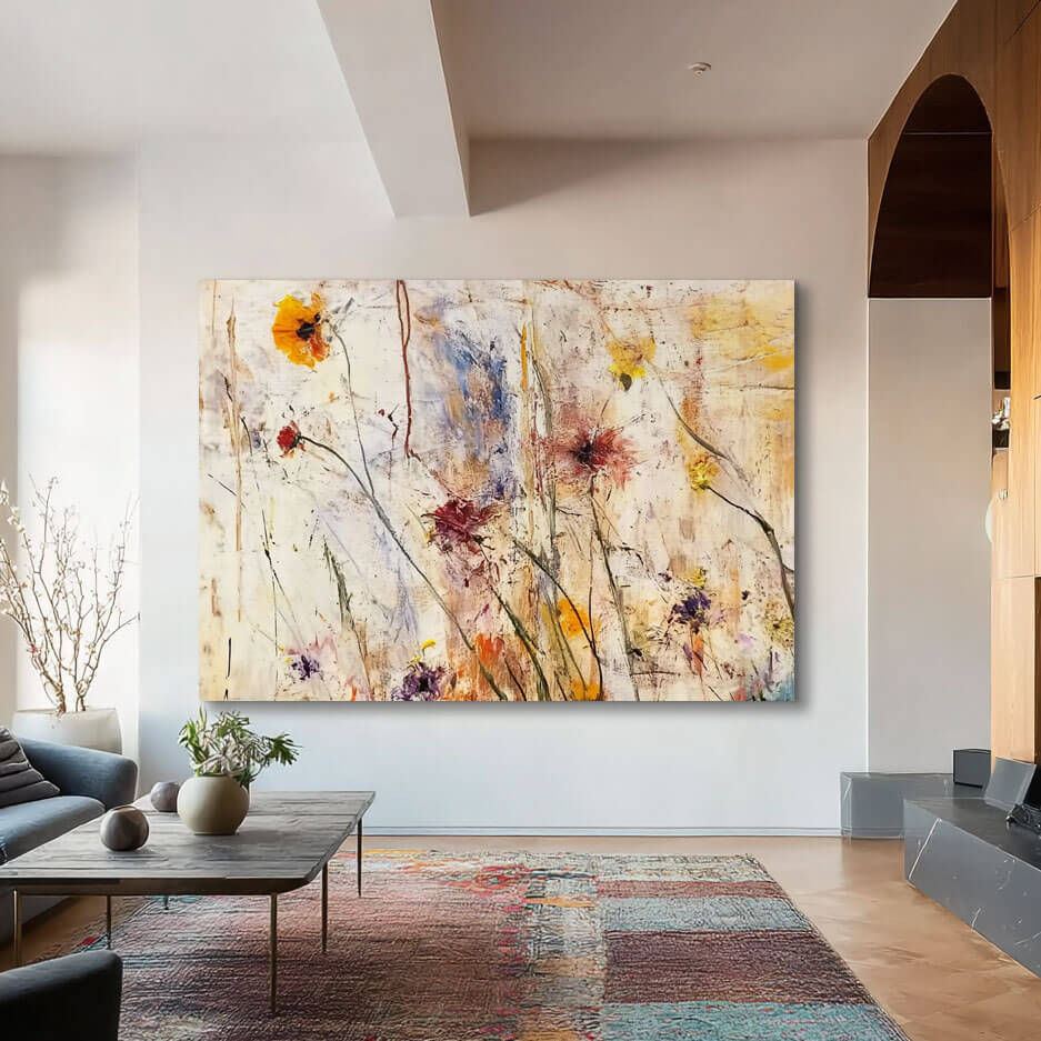 Warm Tone Floral Painting | Yellow and Red Abstract Wall Art #AA 027