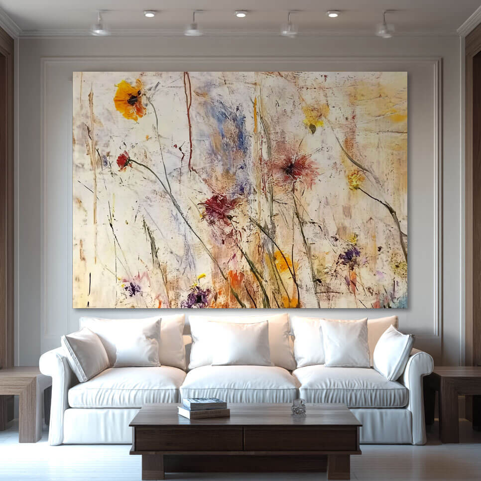 Warm Tone Floral Painting | Yellow and Red Abstract Wall Art #AA 027