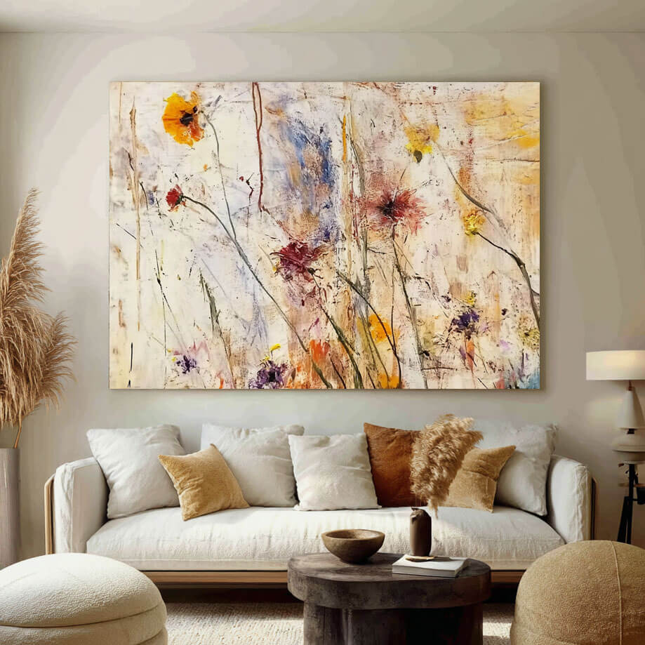 Warm Tone Floral Painting | Yellow and Red Abstract Wall Art #AA 027