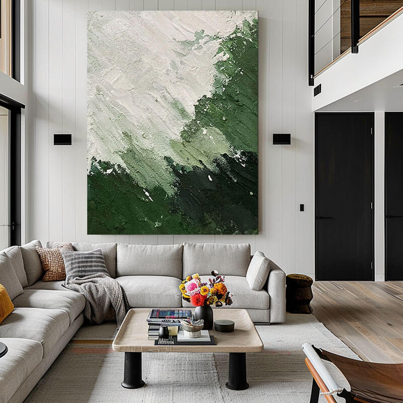 Oversized Vertical Art for High Ceilings | Green Statement Canvas